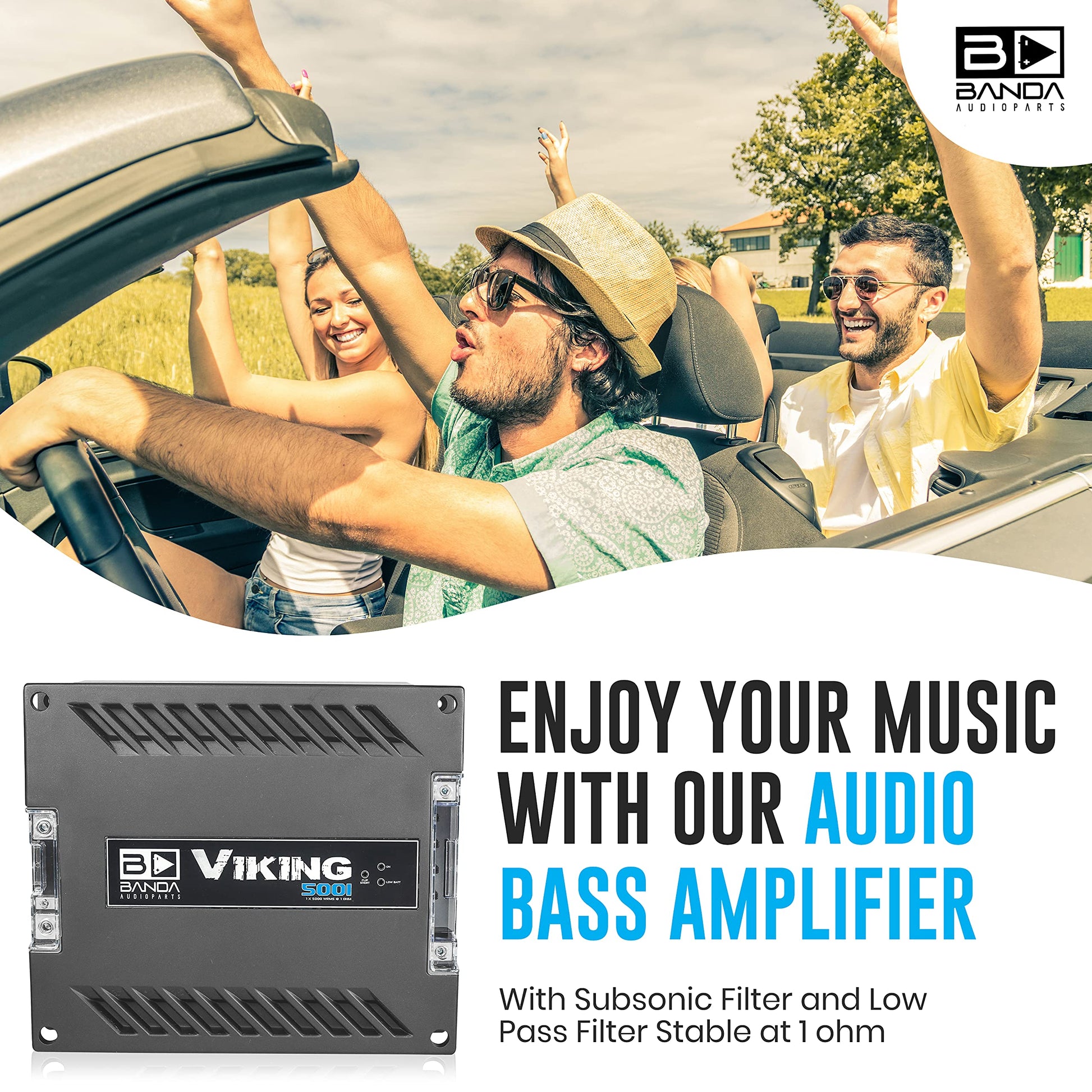 Amplificador de Graves Banda Viking5001 Negro Alta Potencia para Vehículo