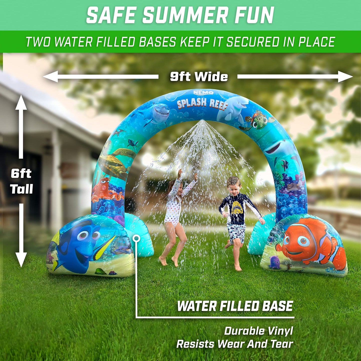 GoFloats Disney - Rociador Inflable para niños - Elige Entre Coches, congelados y Encontrar a Nemo