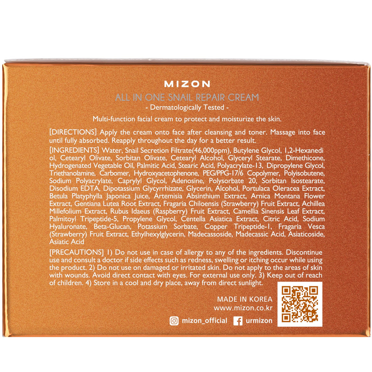 MIZON Crema Hidratante Facial All In One Snail Repair 35 ml - crema para la cara coreana con baba de caracol, skincare coreano día y noche, k beauty