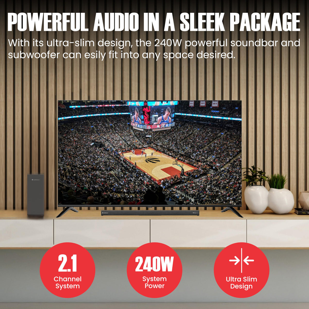 Barra de Sonido Audiosource Negra con Subwoofer Inalámbrico y Dolby Atmos para Smart TV