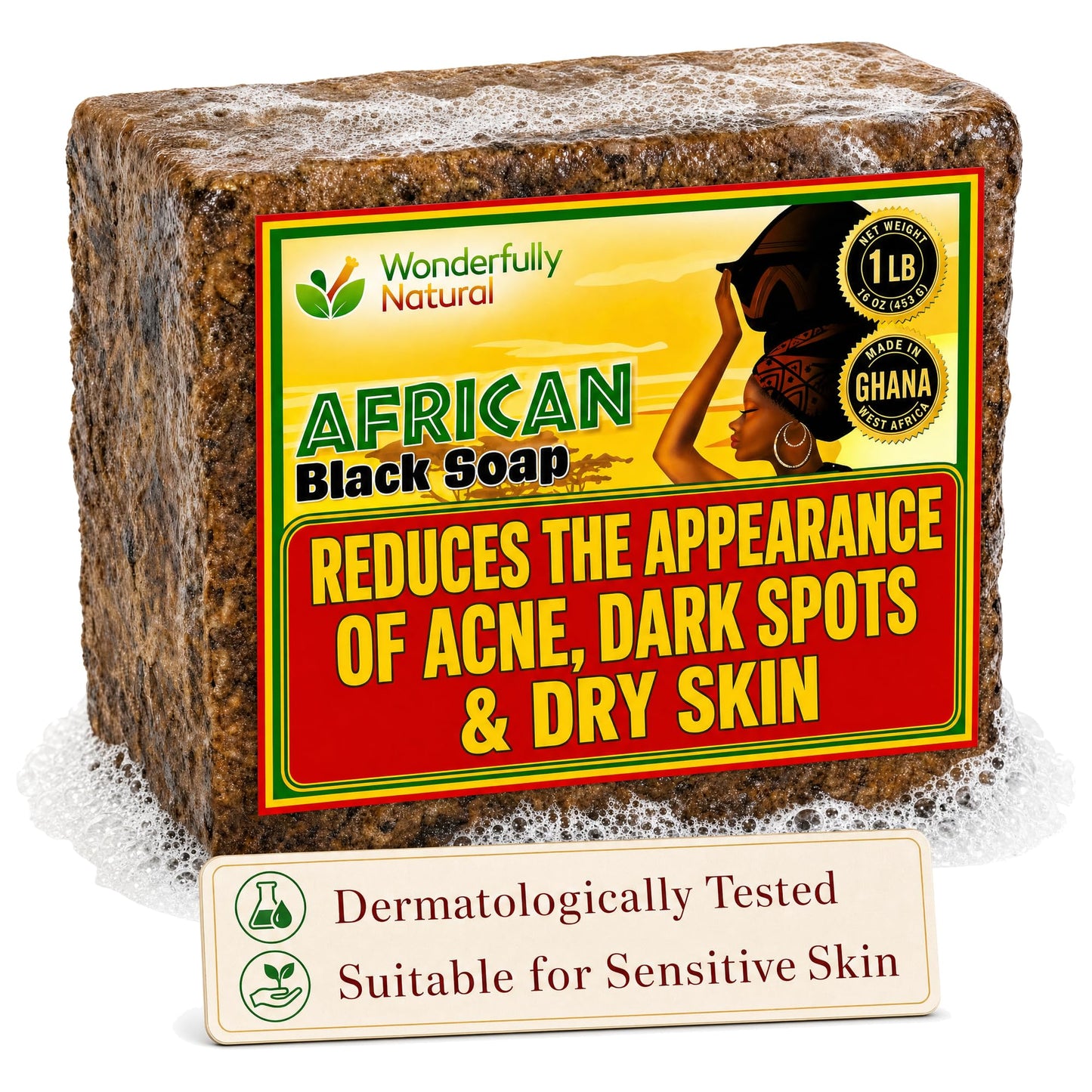 Wonderfully Natural Organic African Black Soap, 16 oz