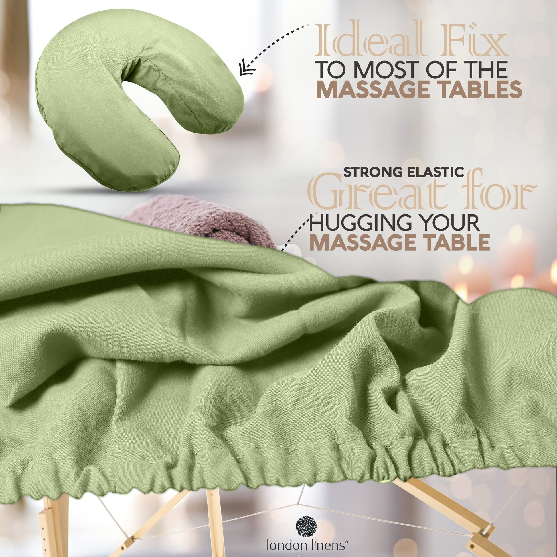 London Linens Soft Microfiber Massage Table Sheets Set 3 Piece Set - Includes Massage Table Cover, Massage Fitted Sheet, and Massage Face Rest Cover (Sage Green)