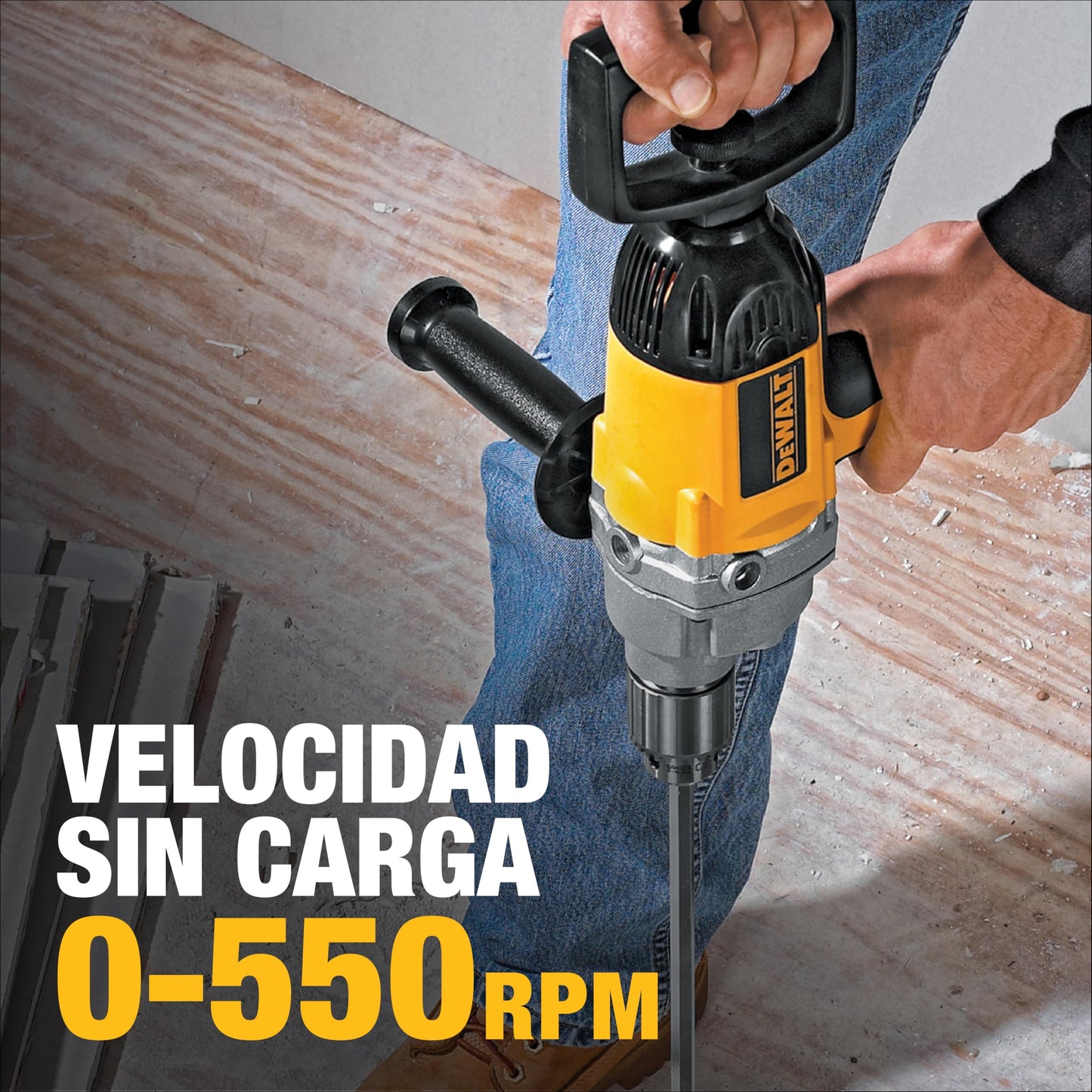 DEWALT Taladro eléctrico 9.0Amp, 1/2" (13mm), 710W, velocidad variable, mango lateral, ideal para mezclas y perforaciones grandes (DW130V)