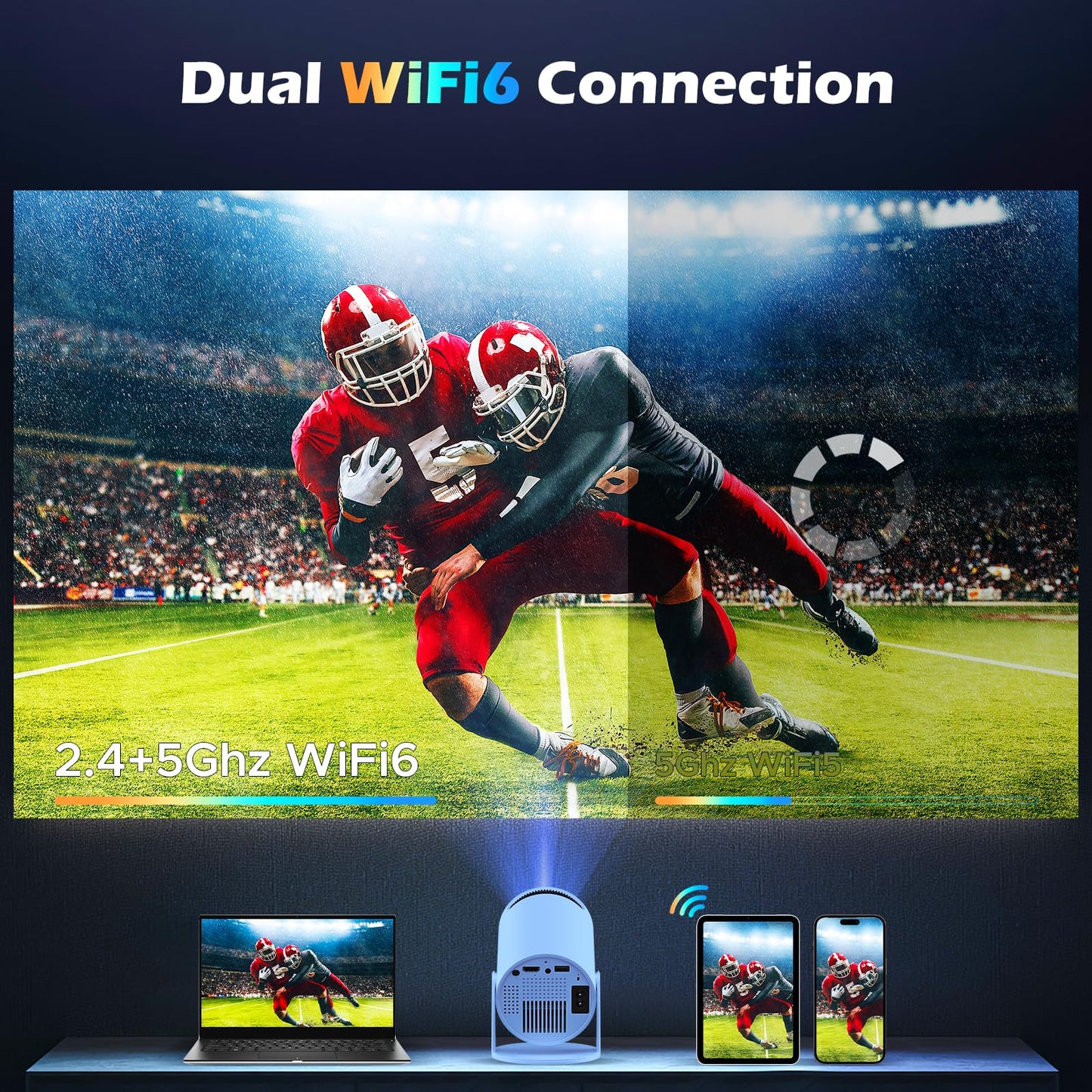 Mini proyector WiFi con Bluetooth, soporte Full HD 4K, proyector portátil inteligente Android 11.0, rotación de 270°, corrección automática vertical Keystone