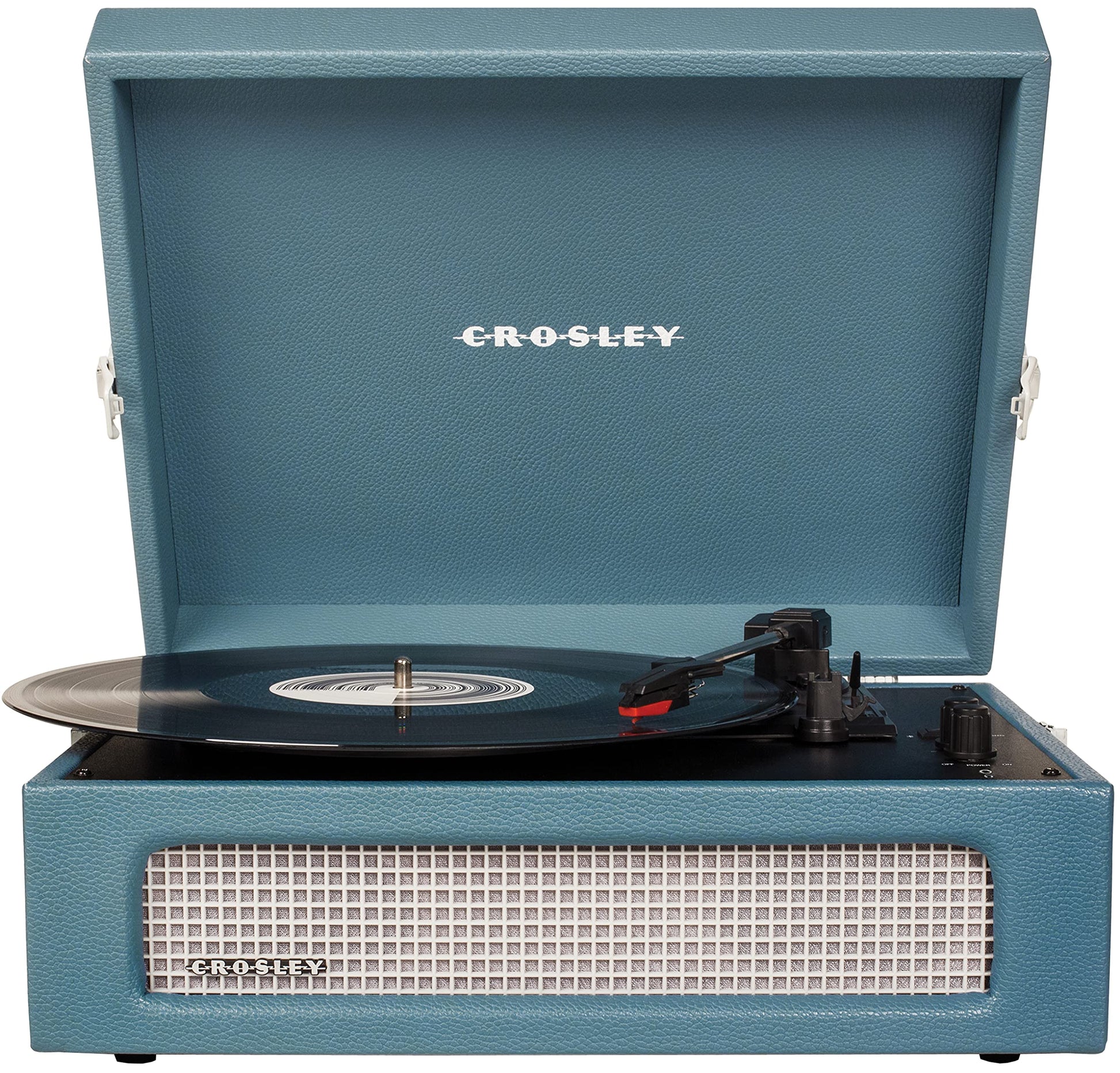 Crosley CR8017B-WB Voyager Vintage Portable Turntable with Bluetooth in/out and Built-in Speakers, Washed Blue