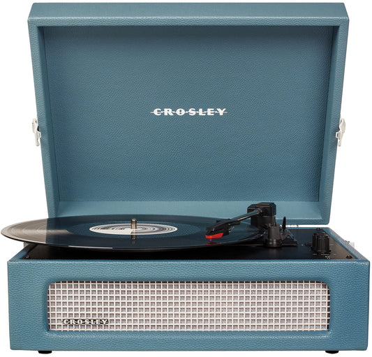 Crosley CR8017B-WB Voyager Vintage Portable Turntable with Bluetooth in/out and Built-in Speakers, Washed Blue