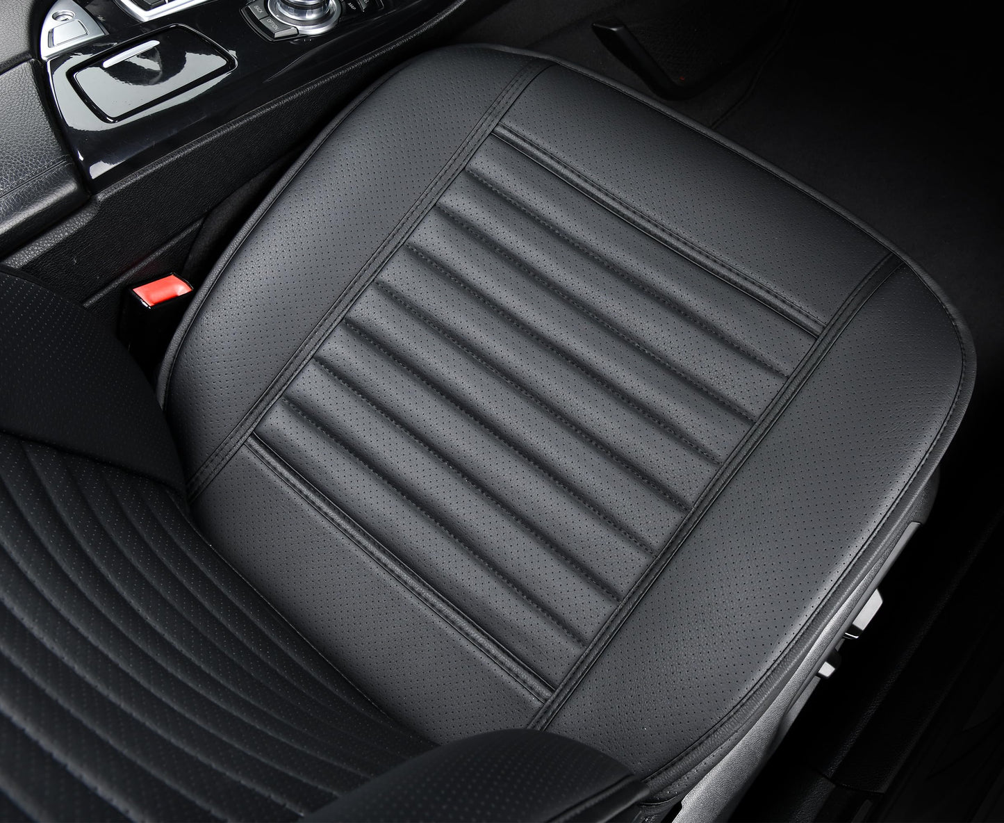 Sunny Color 2 Fundas de Asiento de Coche, Protectores de Lujo Universales Antideslizantes, Cubierta Delantera de Piel Sintética para Asiento del Conductor (Negro)