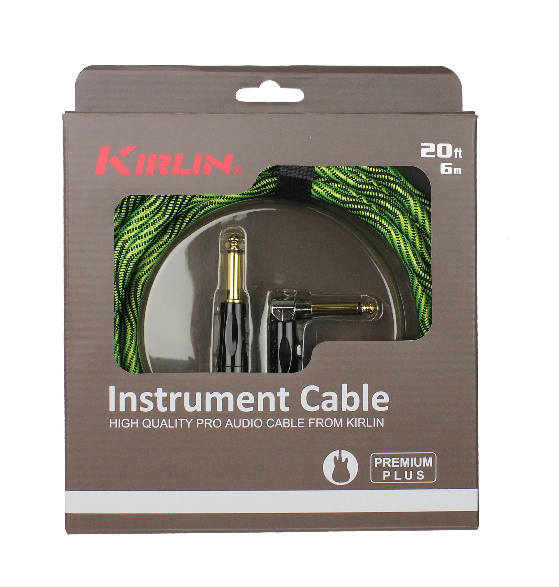 KIRLIN Cable IWB para instrumentos, 1/4 pulgadas de ángulo recto a recto, onda verde negro, 20 pies (IWB-202 BFGL-20/WBG)