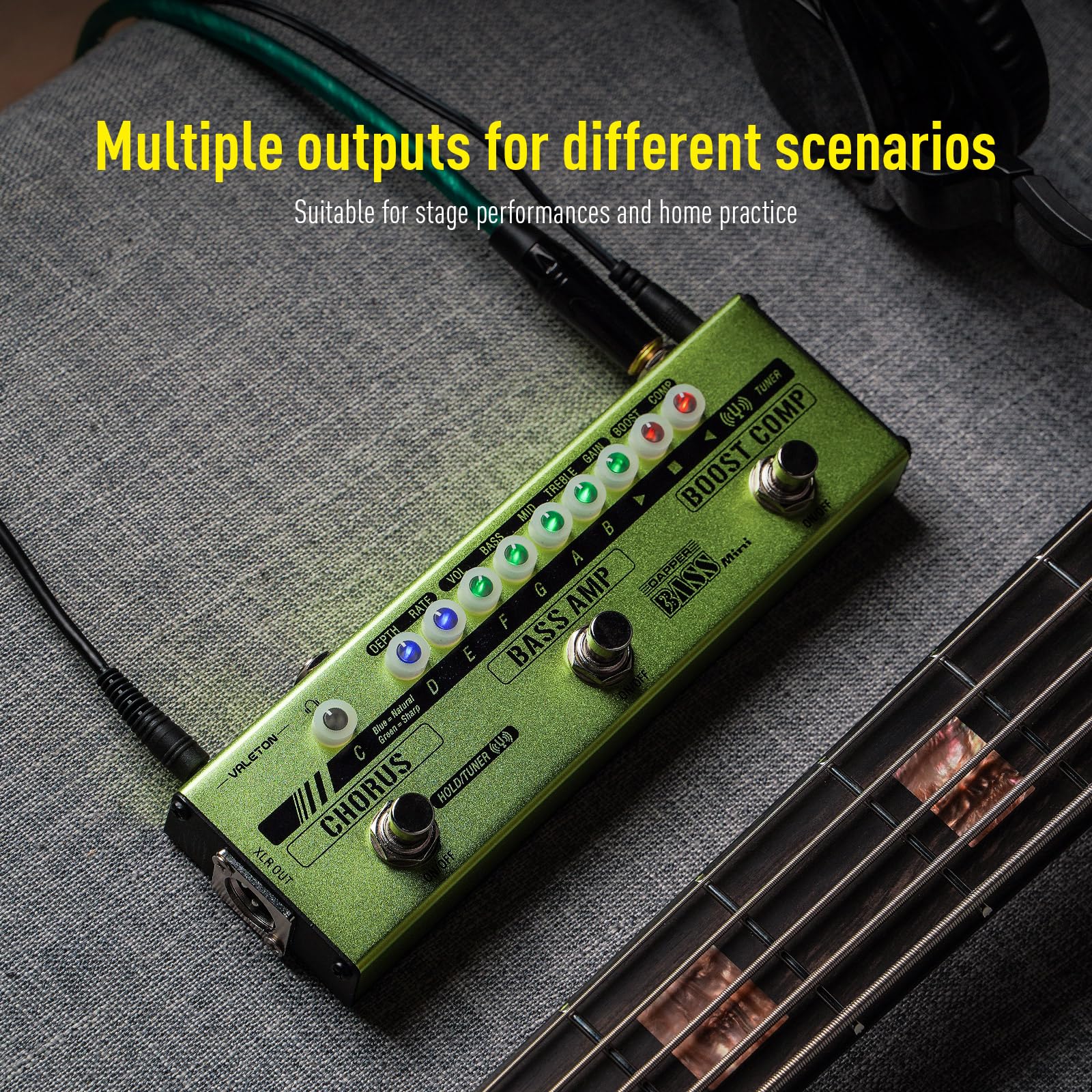 Pedal de Efectos Múltiples Valeton Bass Verde Amplificador Analógico Boost Comp Chorus para Bajo