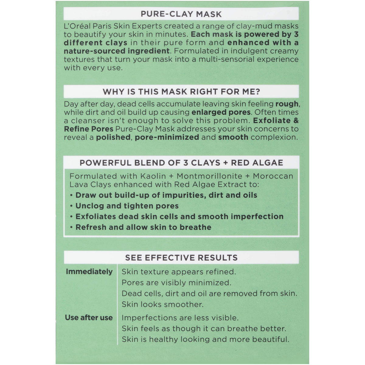 L'Oreal Paris Skin Care Pure Clay Mask Purify and Mattify, 1.7 Ounce, máscara (Mask Exfoliate And Refine Pores)