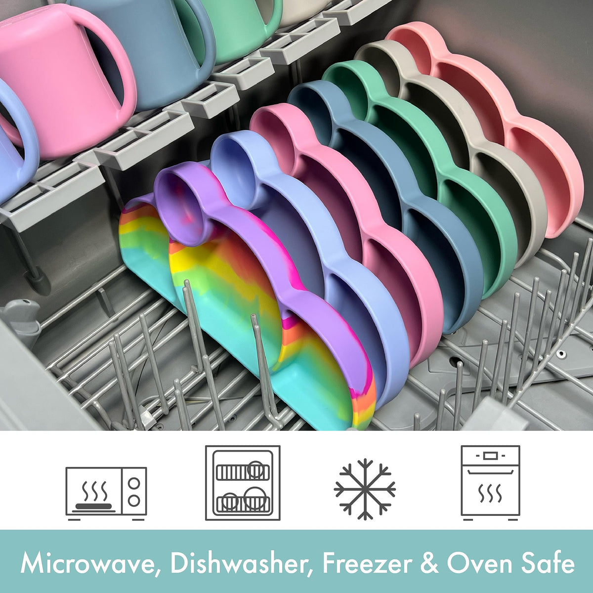 PrimaStella Plato de Silicona de fácil Acceso para niños pequeños, Dividido, sin BPA, Apto para microondas y lavavajillas (Cuarzo Rosa Esmerilado Transparente).