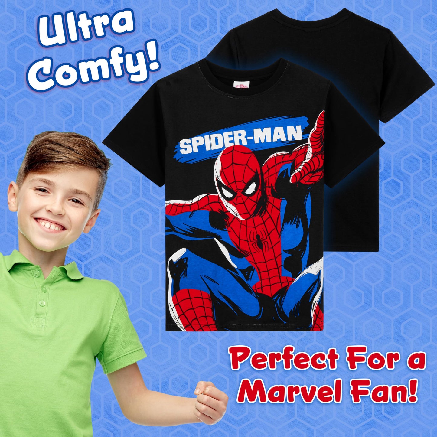 Marvel Conjunto de camiseta y pantalón corto de Spiderman para niños. Conjunto cómodo de 2 piezas para estar en casa (5-6 años, negro/rojo).