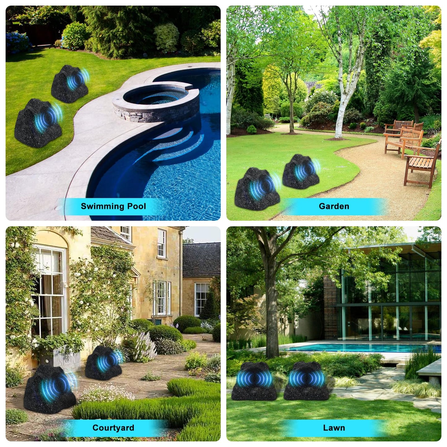 Herdio Outdoor Rock Lot de 2 altavoces Bluetooth resistentes al agua IPX7 de 200 W en resina para terraza, piscina, jardín, barbacoa