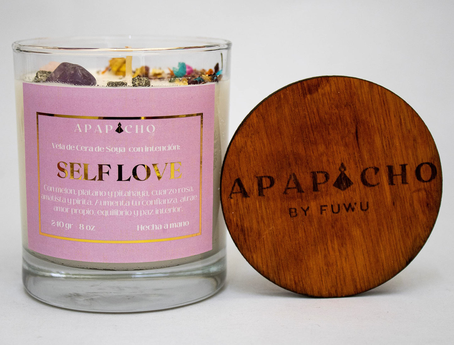 Fuwu, velas aromaticas cera de soya, cuarzos naturales, velas decorativas hechas a mano flores secas para decoracion y aromatizantes para hogar, velas aromaticas relajantes (Melón, plátano y pitahaya)