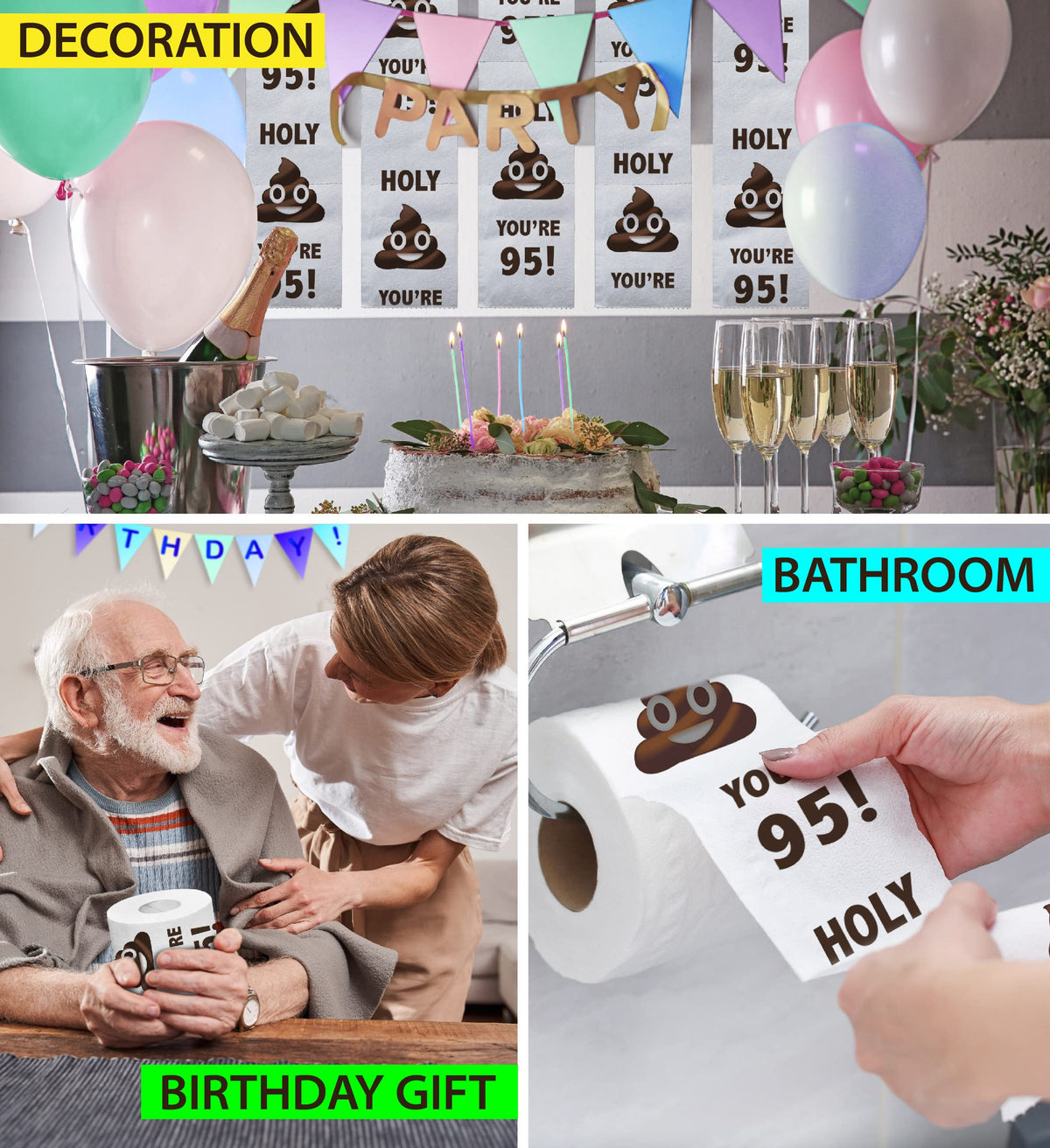 Papel Higiénico Impreso Holy Poop You're 95 Divertido para Broma Cumpleaños
