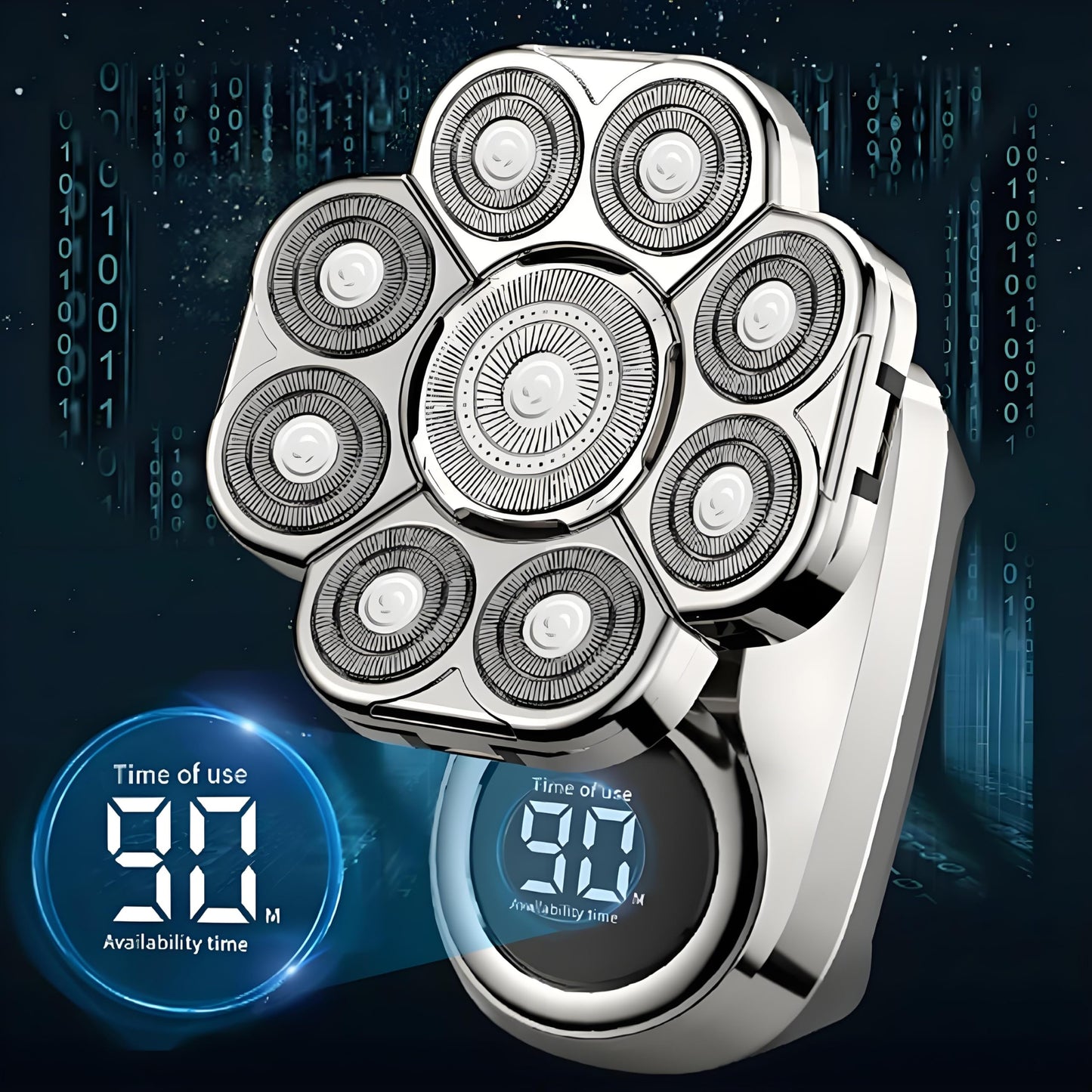 Bawldy Pro - Afeitadora de cabeza desmontable 6 en 1 con cabezales de hoja flotante 9D, resistente al agua IPX7, pantalla LED inteligente, maquinilla de afeitar inalámbrica recargable para el hogar y