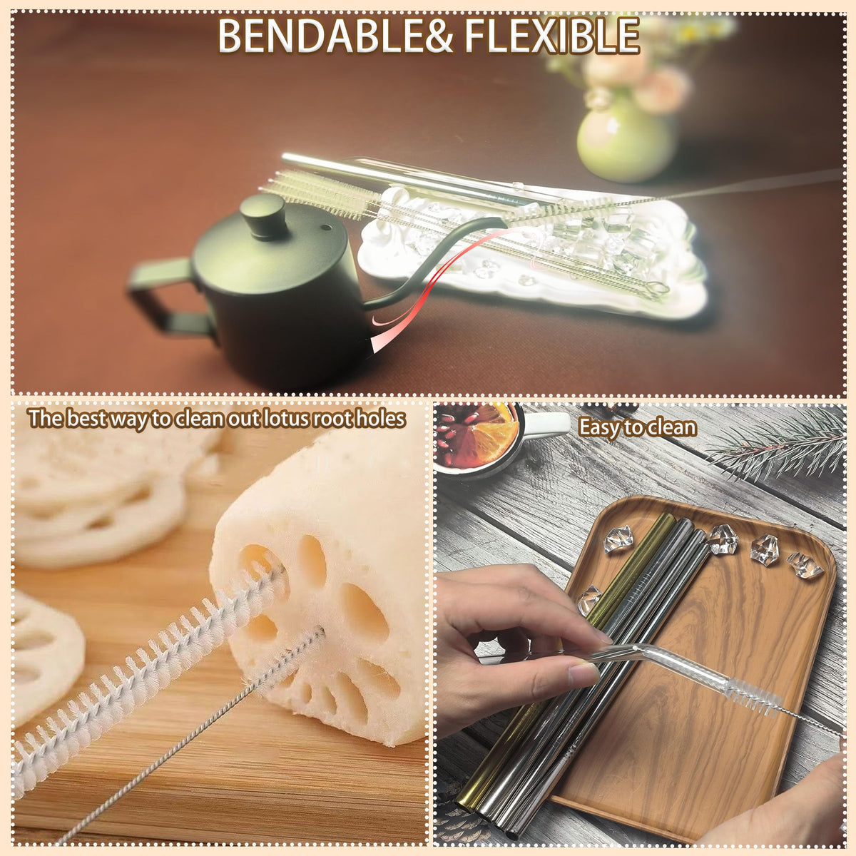 ClDYAUST - Cepillo limpiador de pajitas para Stanley Cup, cepillo de limpieza de pajitas de acero inoxidable 304 y cerdas de nailon, cepillo de pajita para biberones, pajitas de vidrio/silicona o