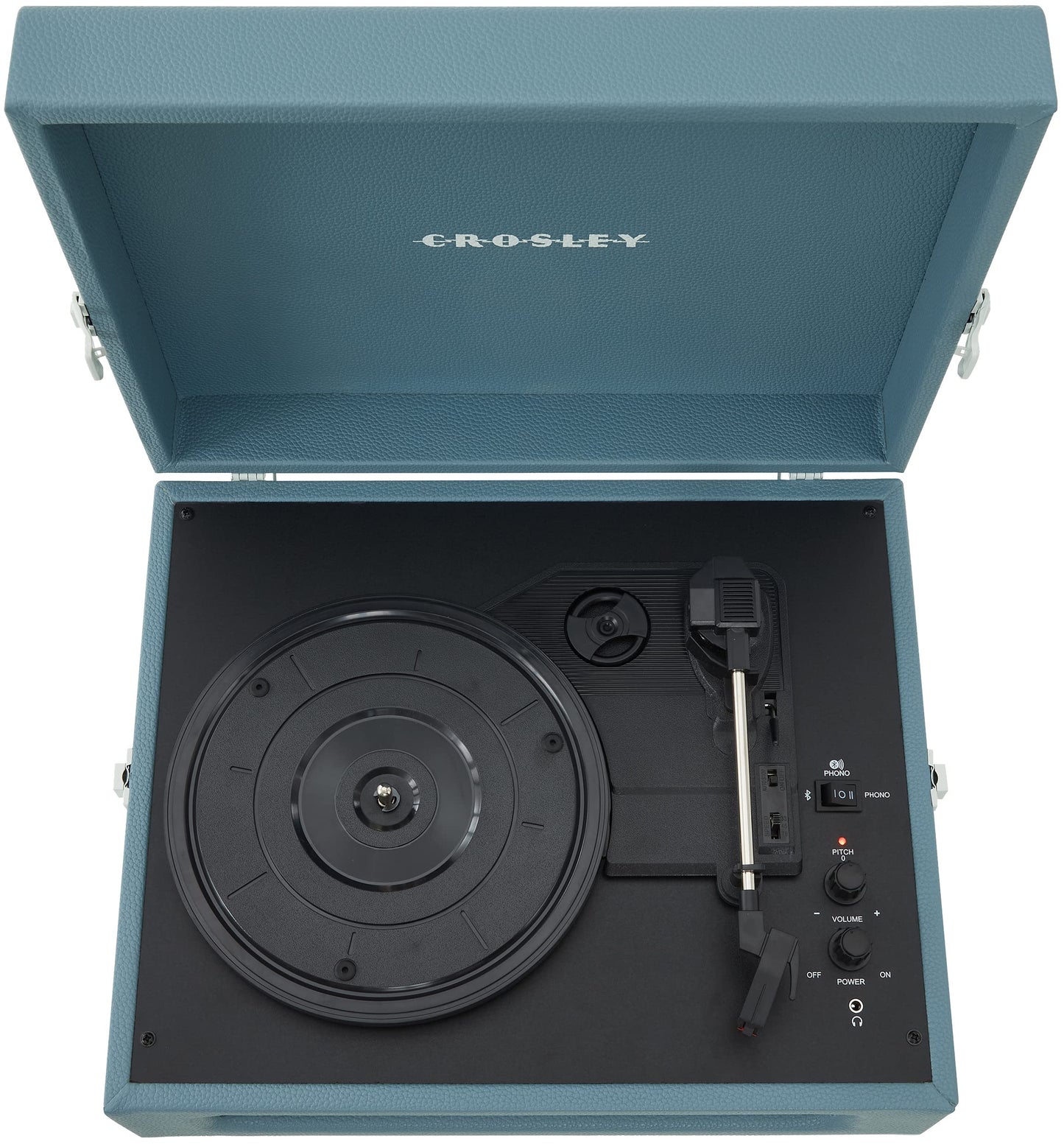 Crosley CR8017B-WB Voyager Vintage Portable Turntable with Bluetooth in/out and Built-in Speakers, Washed Blue