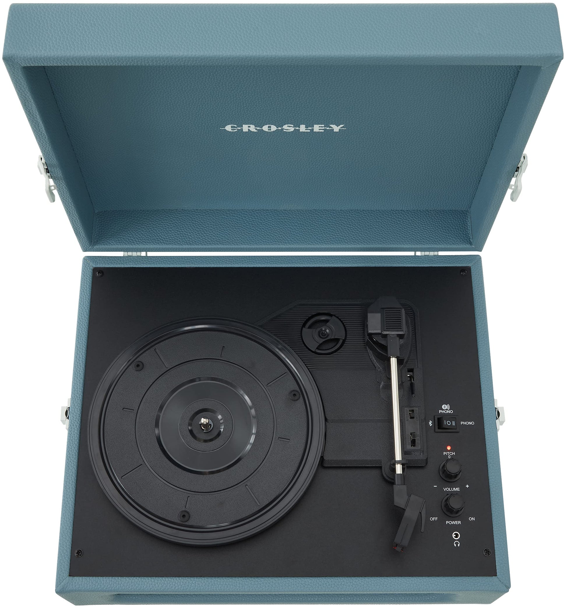 Crosley CR8017B-WB Voyager Vintage Portable Turntable with Bluetooth in/out and Built-in Speakers, Washed Blue