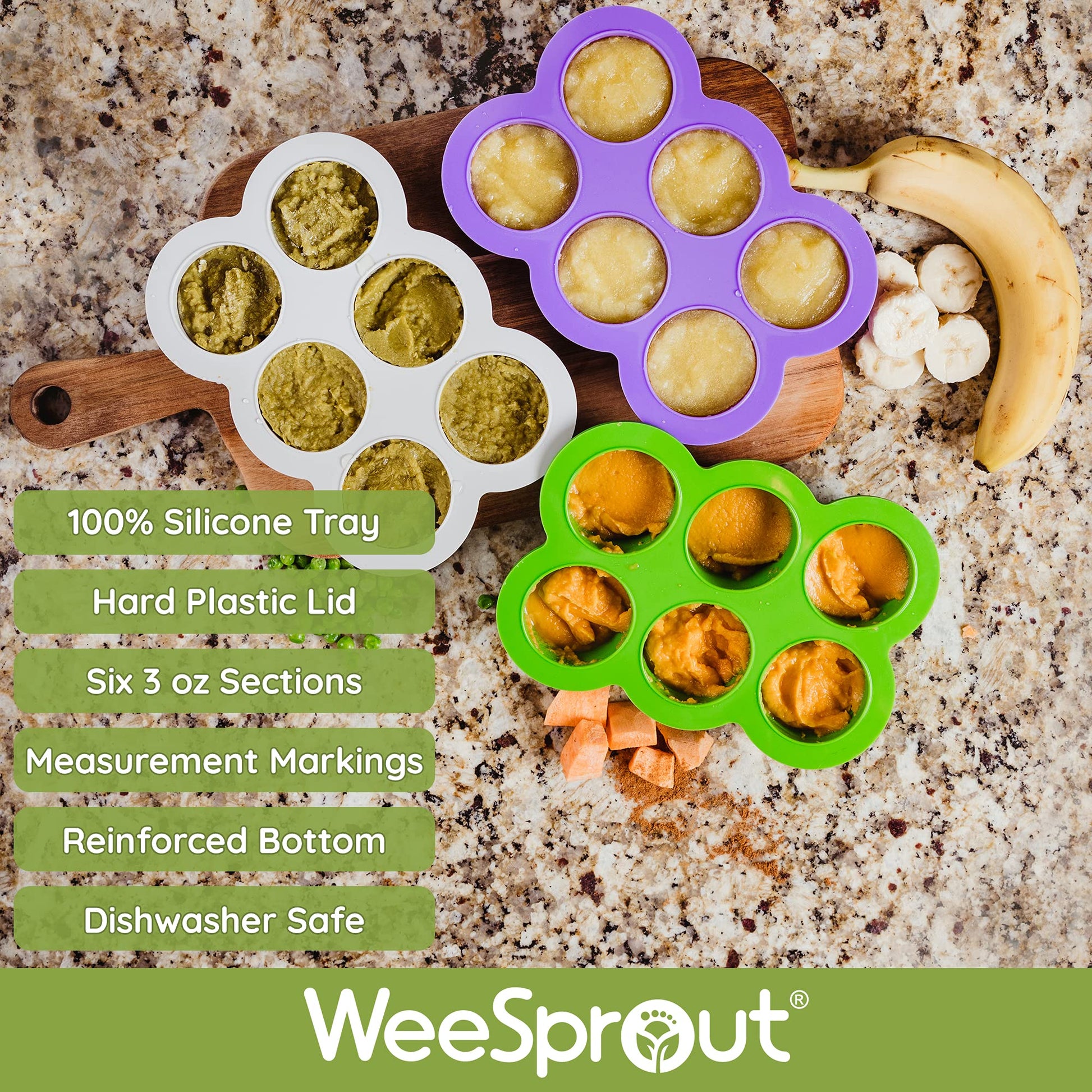 Bandeja de silicona para congelador WeeSprout con tapa a clip, contenedor de almacenamiento de comida perfecto para alimentos caseros para bebés, purés de verduras y frutas, y leche materna (Rosa