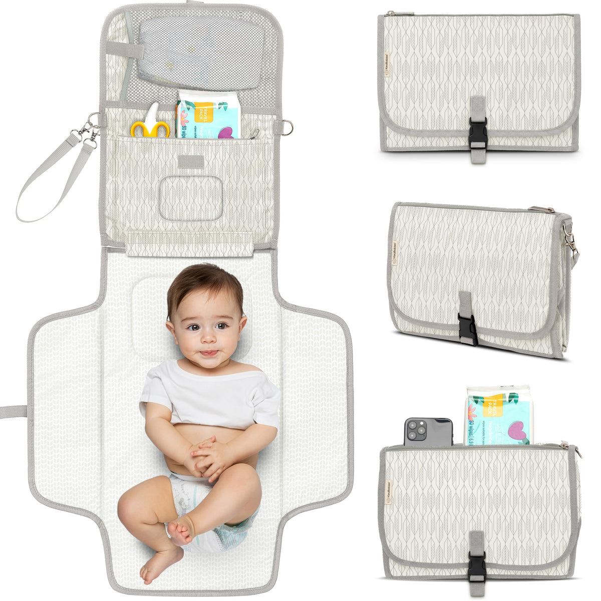 KeaBabies - Cambiador portátil para pañales – Cambiador grande impermeable para bebé, embrague de pañales de viaje compacto, bolsillos funcionales para artículos esenciales para recién nacidos,