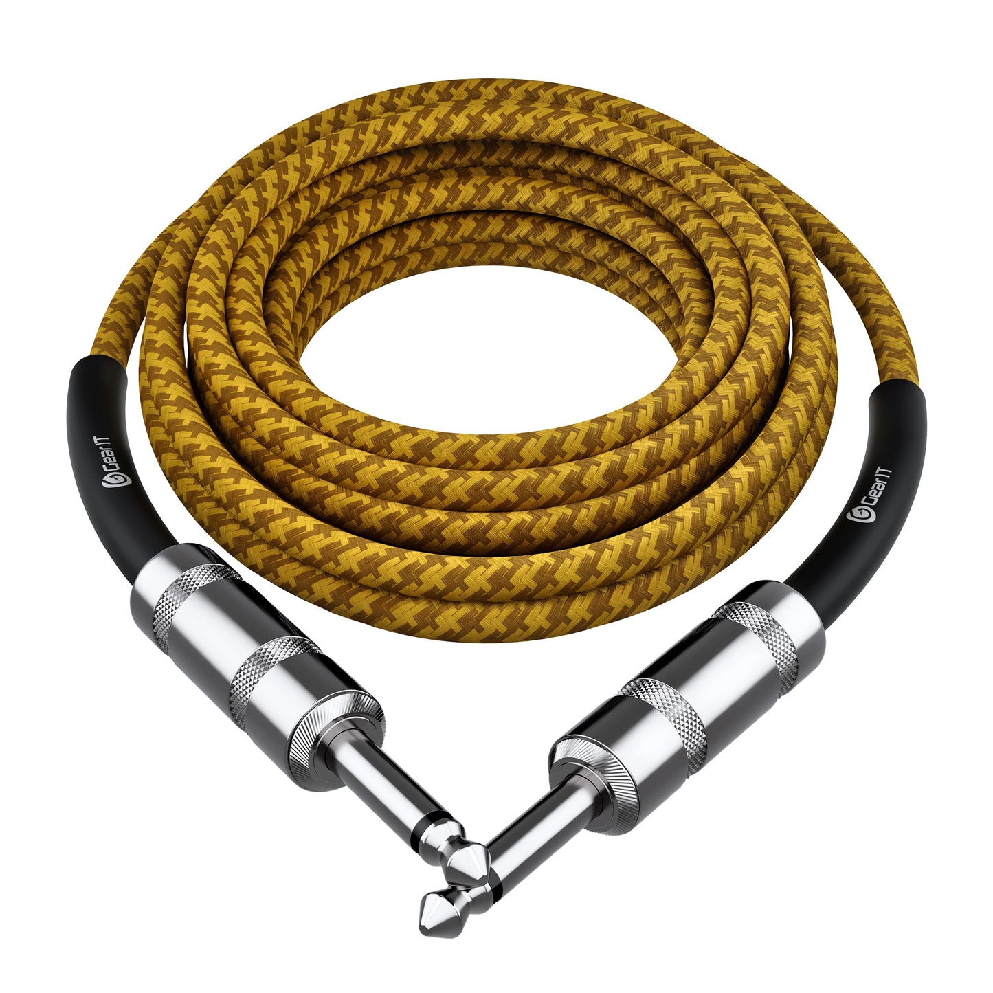 Cable de Audio para Instrumento GEARit Café Amarillo 15 Pies 1/4 Pulgadas Macho a Macho para Guitarra Eléctrica y Bajo