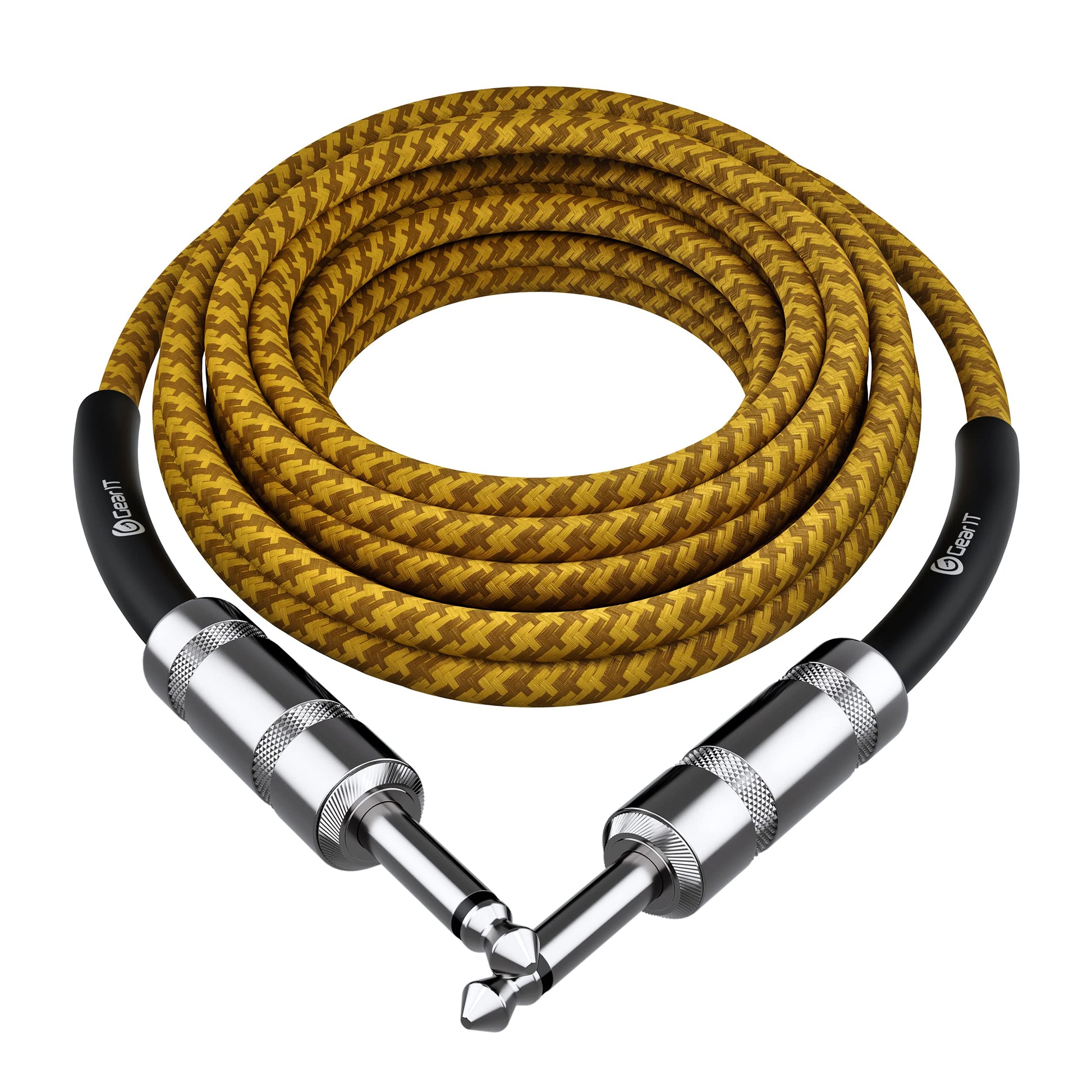 Cable de Audio para Instrumento GEARit Café Amarillo 15 Pies 1/4 Pulgadas Macho a Macho para Guitarra Eléctrica y Bajo
