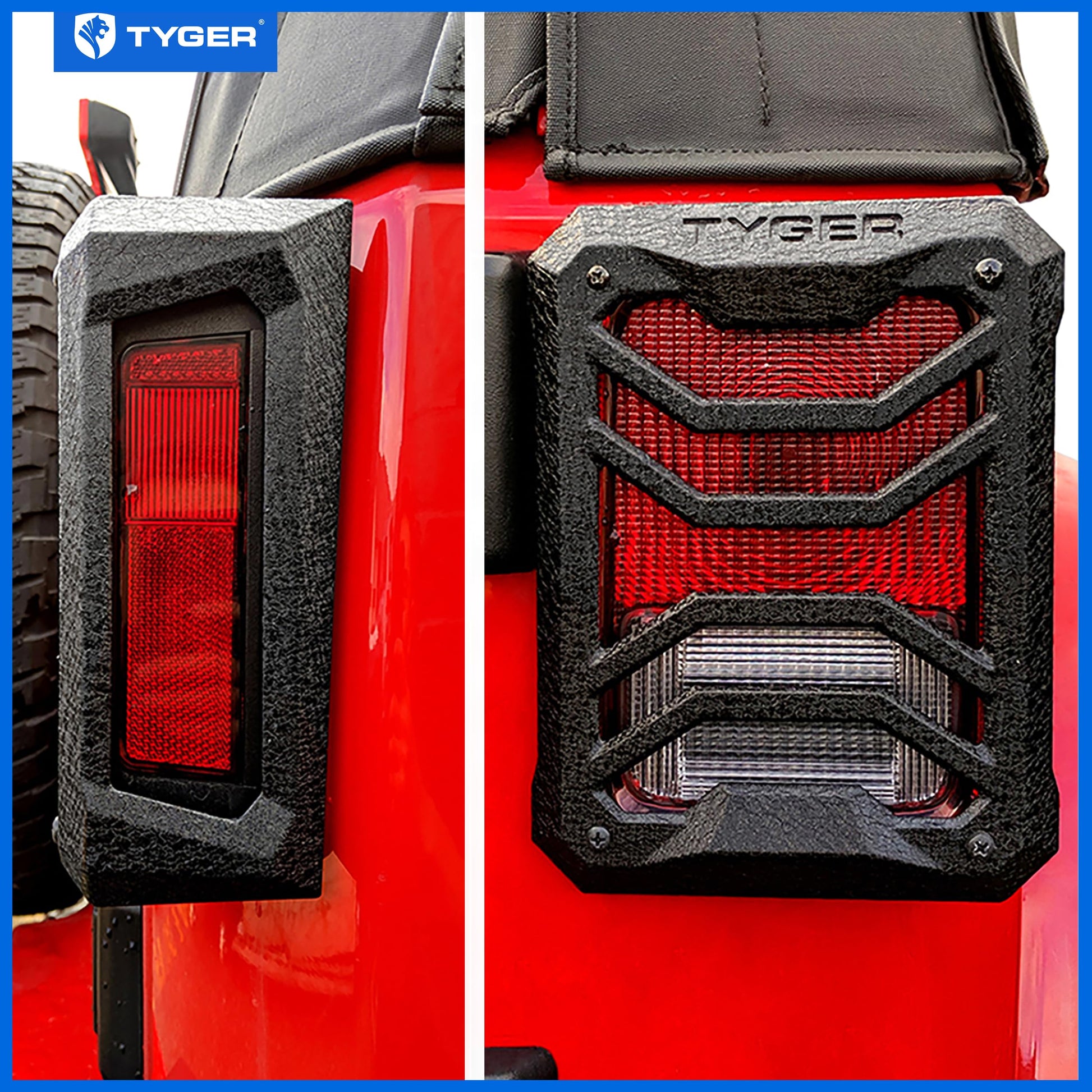 Tyger Auto TG-TG7J83338 Cubiertas de protección de luz trasera compatibles con Jeep Wrangler JK 2007-2018 (no para JL) | Negro texturizado, aleación de aluminio fundido, revestimiento en polvo