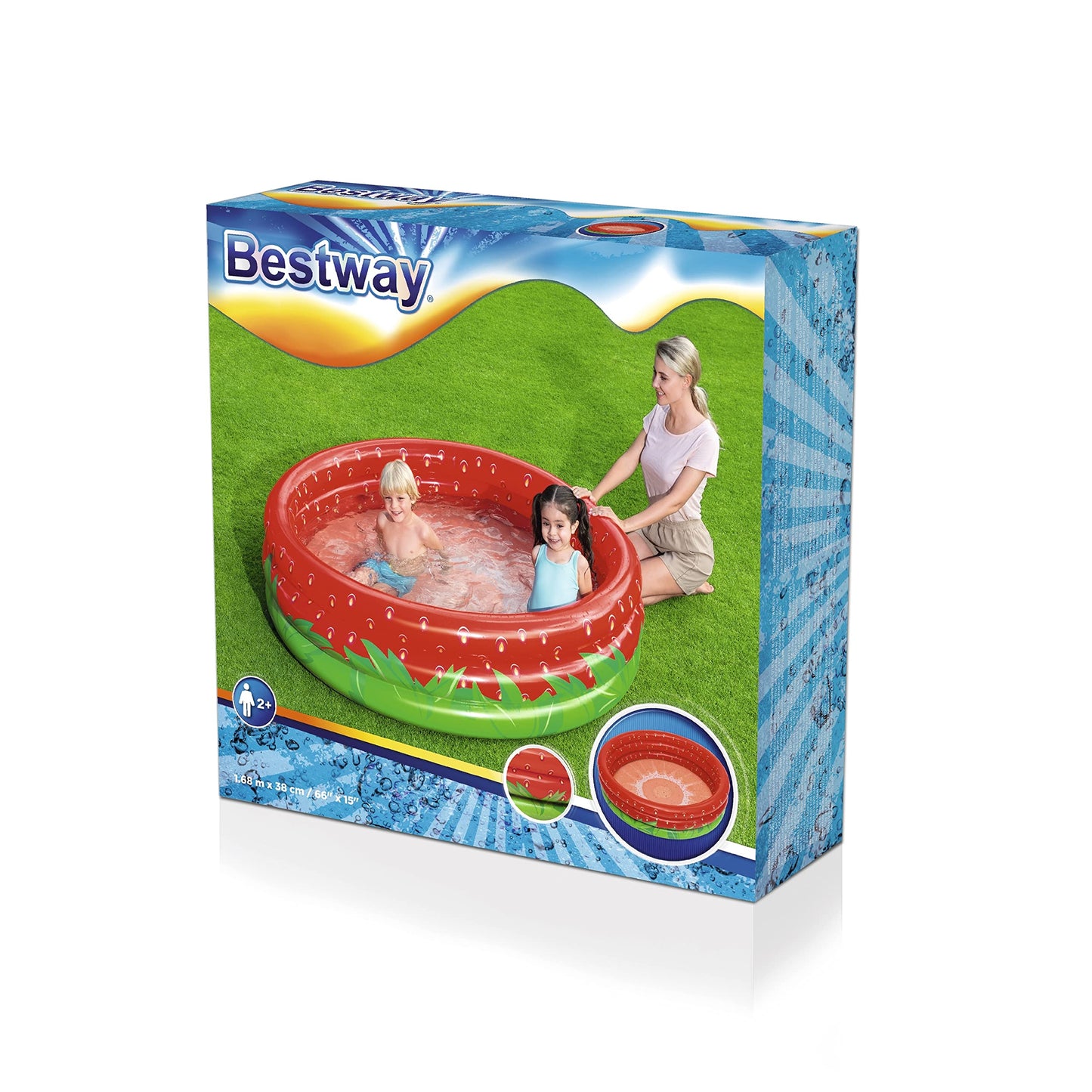 Bestway 51145 Alberca Inflable Redonda 1.60x.38cm 3 Anillos Decor Fruta, Rojo