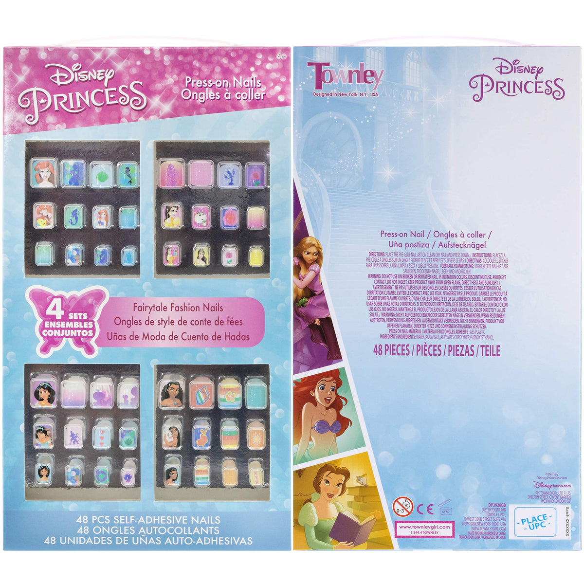 Disney Princess - Juego de 48 uñas postizas artificiales para niñas, niños con prepegamento, kit de punta acrílica de cubierta completa, a partir de 6 años, para fiestas, fiestas de pijamas y cambios