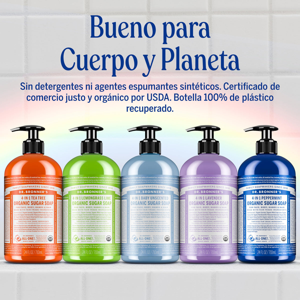 Dr. Bronner's | Jabón líquido de azúcar orgánico, hidratante y nutritivo, para manos, cuerpo, rostro y cabello; certificado vegano - Árbol de Té, 710 ml