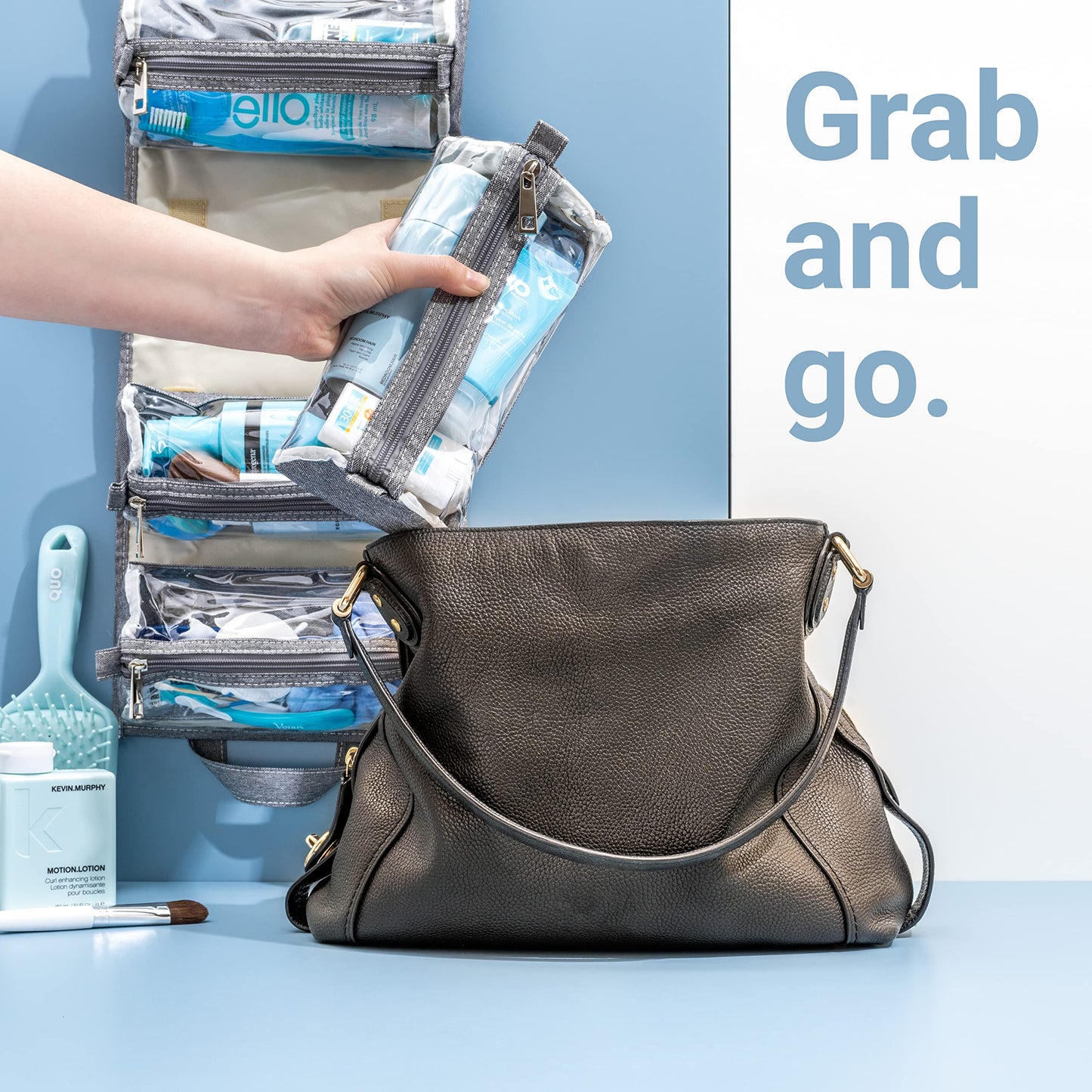 4 Kits Organizador de maquillaje enrollable para colgar y bolsa de viaje - 4 bolsas de aseo extraíbles Cremalleras de alta calidad