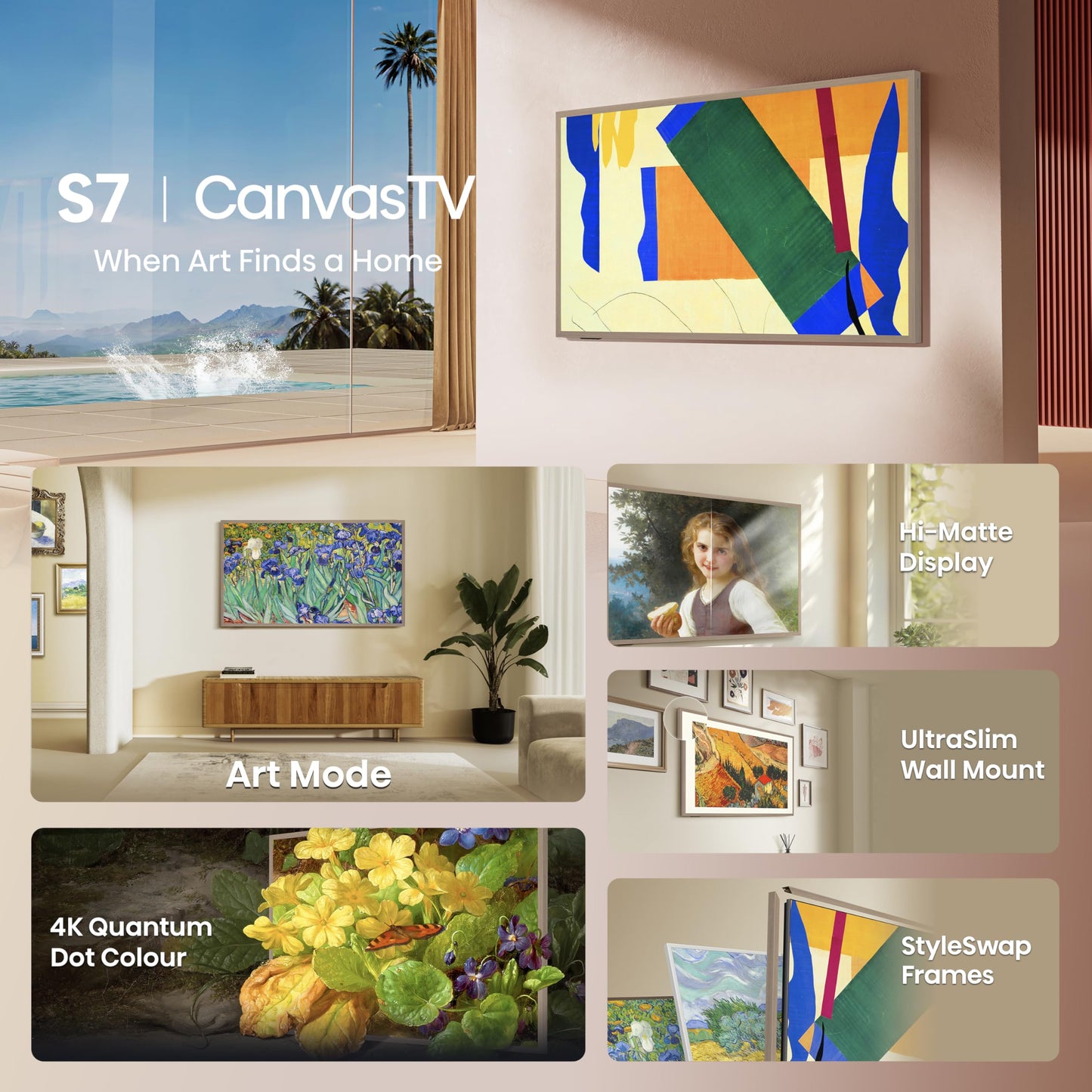 Hisense Pantalla de 55" Canvas TV S7N - Modo Arte,UltraSlim Wall Mount,4K Quantum Dot Color (2025)