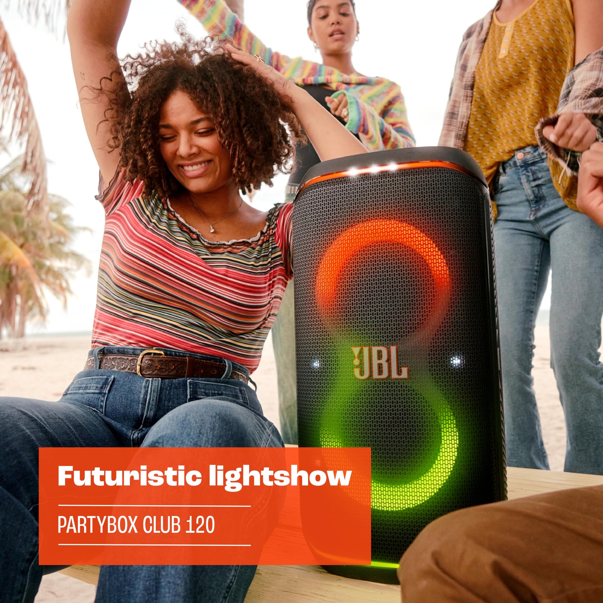 JBL Partybox Club 120 Bocina Portátil Efecto Luz LED, Bluetooth, 160W de Potencia, Reproducción 12 Horas, Resistente al Agua IPX4 - Blanco