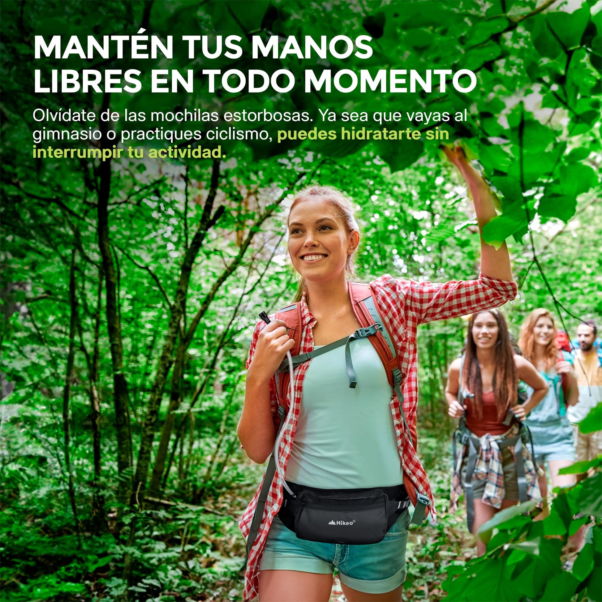 Hikeo Cangurera de Hidratación de 1.5 litros para Ciclismo, Correr y Actividades al Aire Libre, Riñonera Deportiva, Cangurera para Mujer y Hombre con Múltiples Compartimentos y Manguera Antiderrames