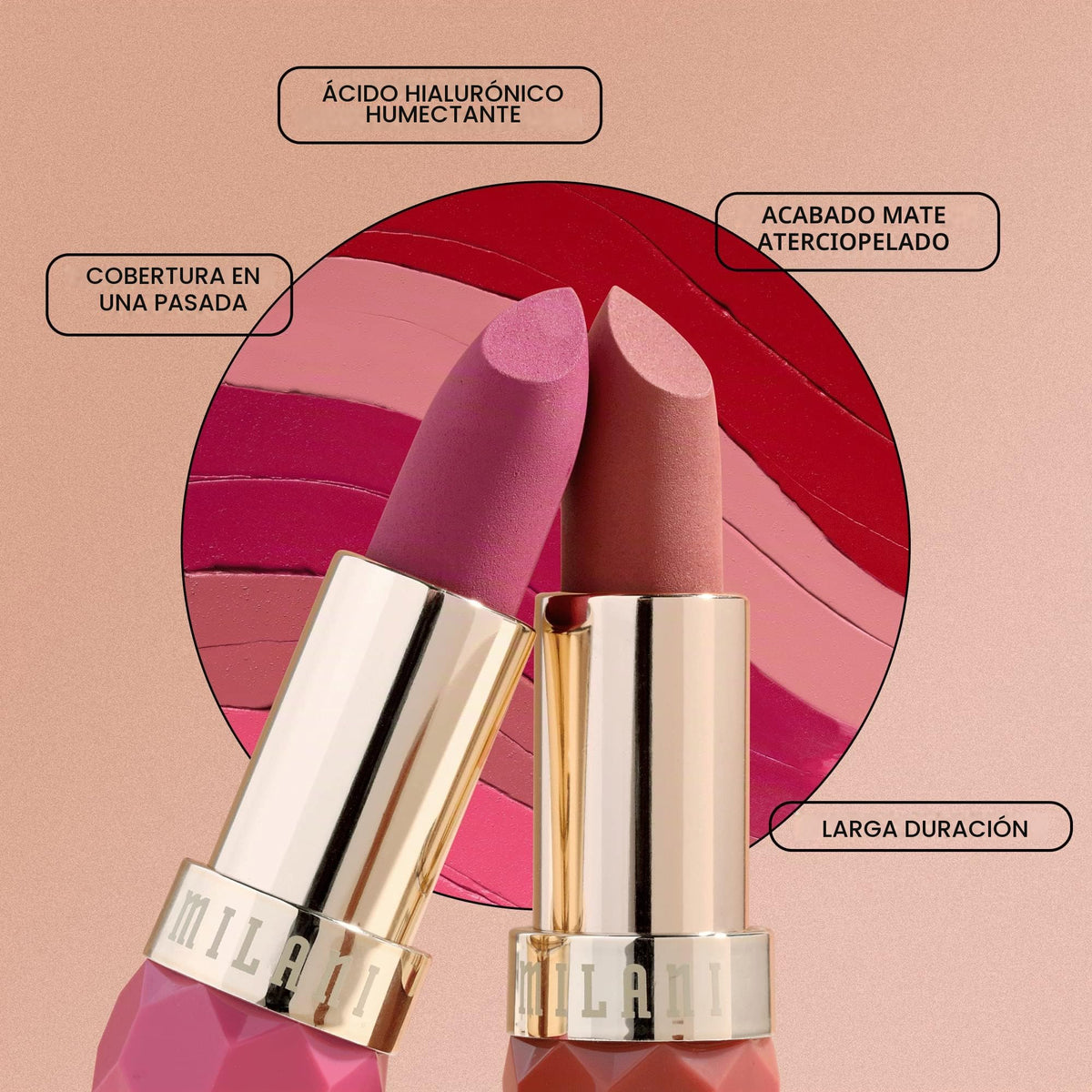 Milani, Labial en barra Mate, Color Fetish Lipstick Matte Flora (Peony)