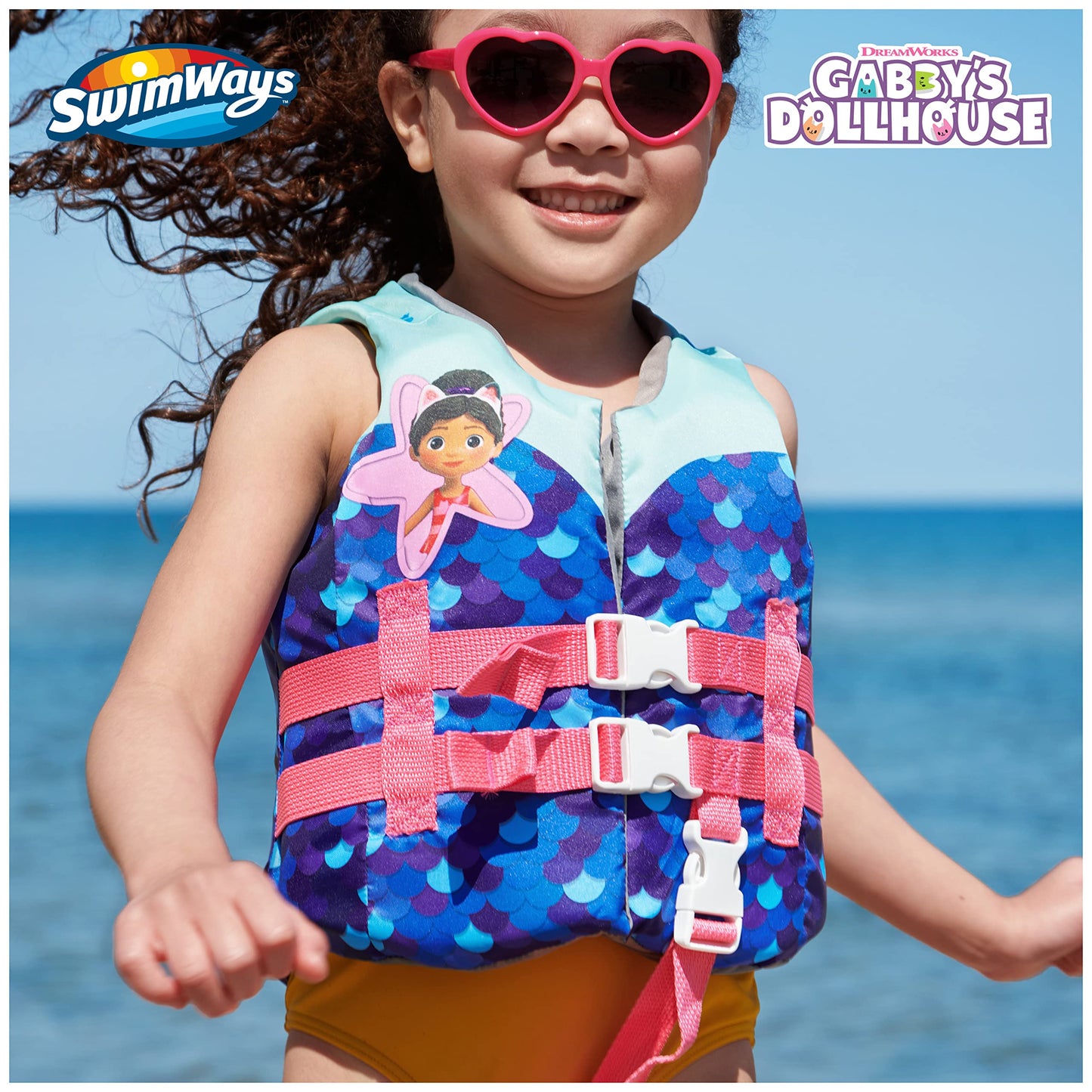 Chaleco Salvavidas SwimWays Gabby's Dollhouse para Niños Aprobado por la Guardia Costera estadounidense 33-55 lbs