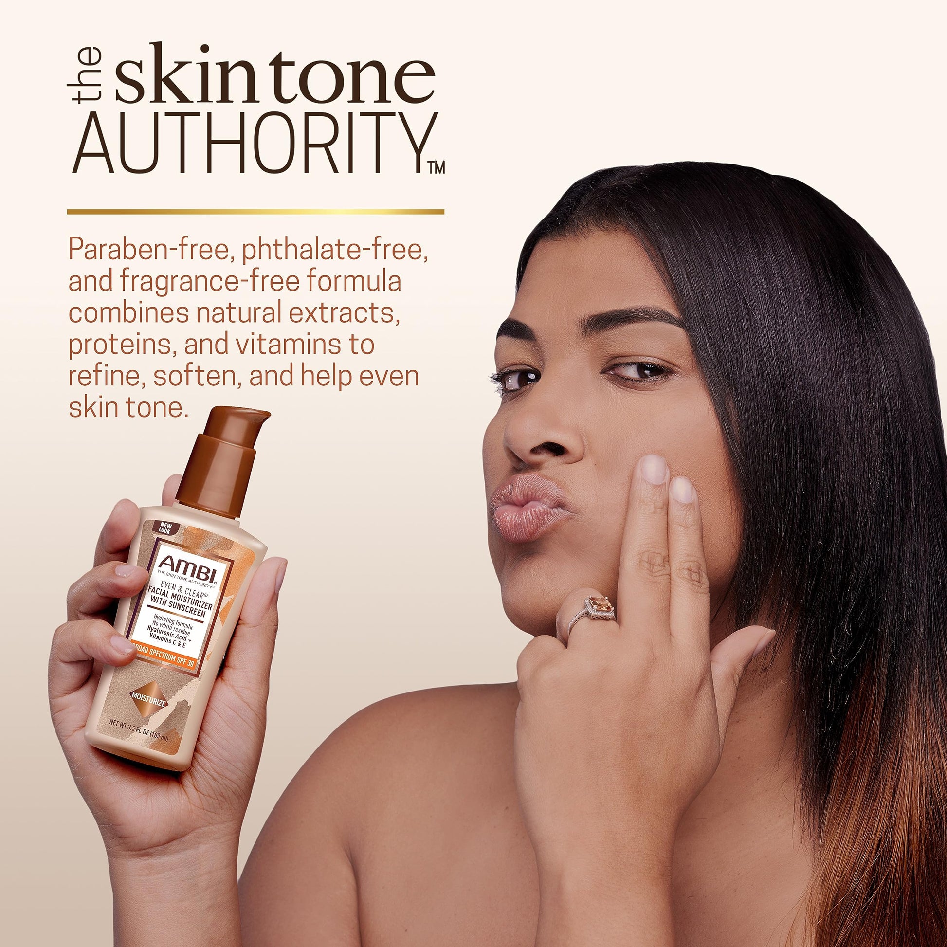 Hidratante Facial Diario Ambi Even & Clear con SPF 30, Ácido Hialurónico y Aloe - Equilibrio del Tono de Piel y Protección Solar - 3.5 Onzas.