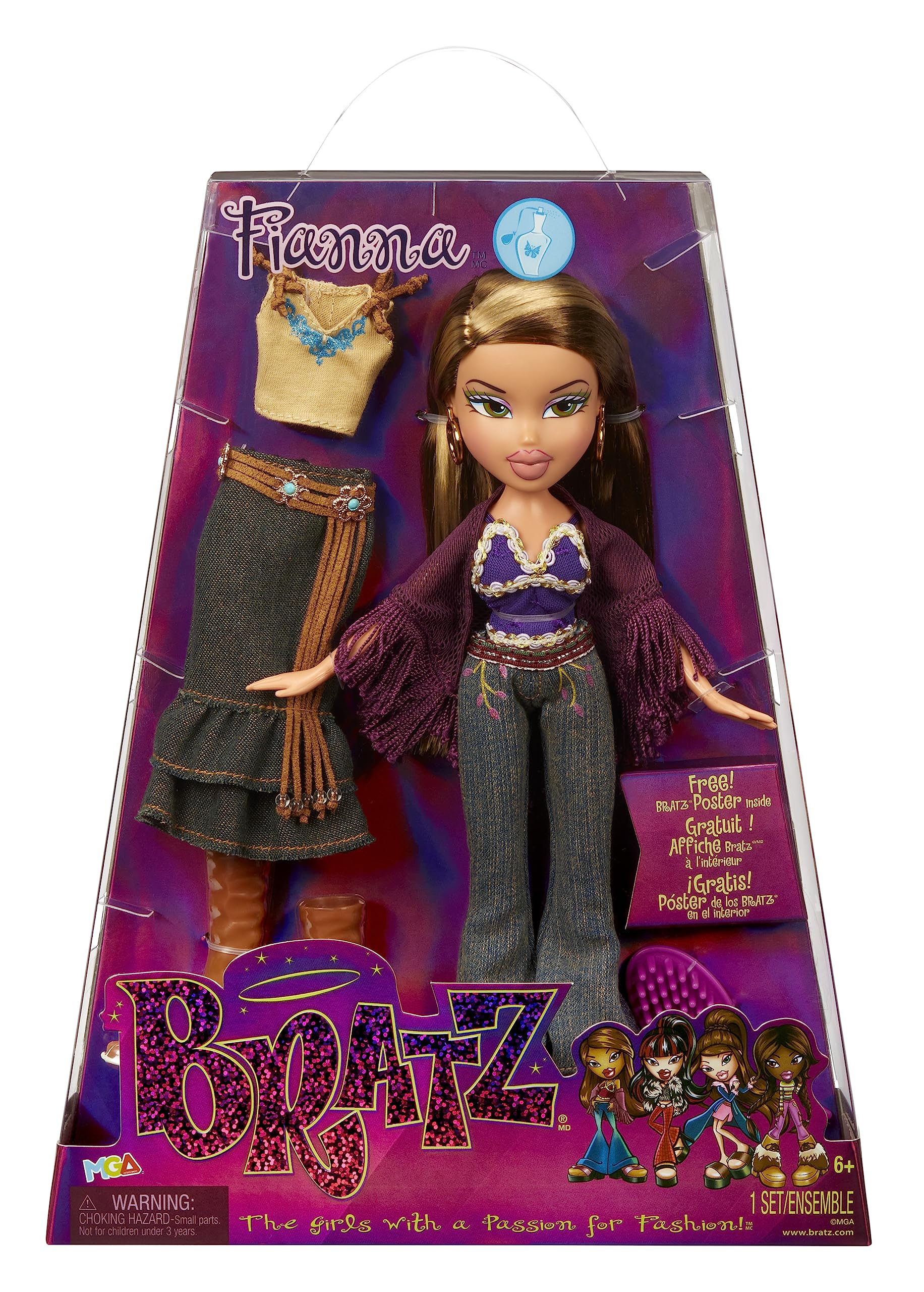 Bratz Muñeca de Moda - Fianna - Serie 3 - Muñeca, 2 Conjuntos y póster - para coleccionistas y niños Mayores de 6 años