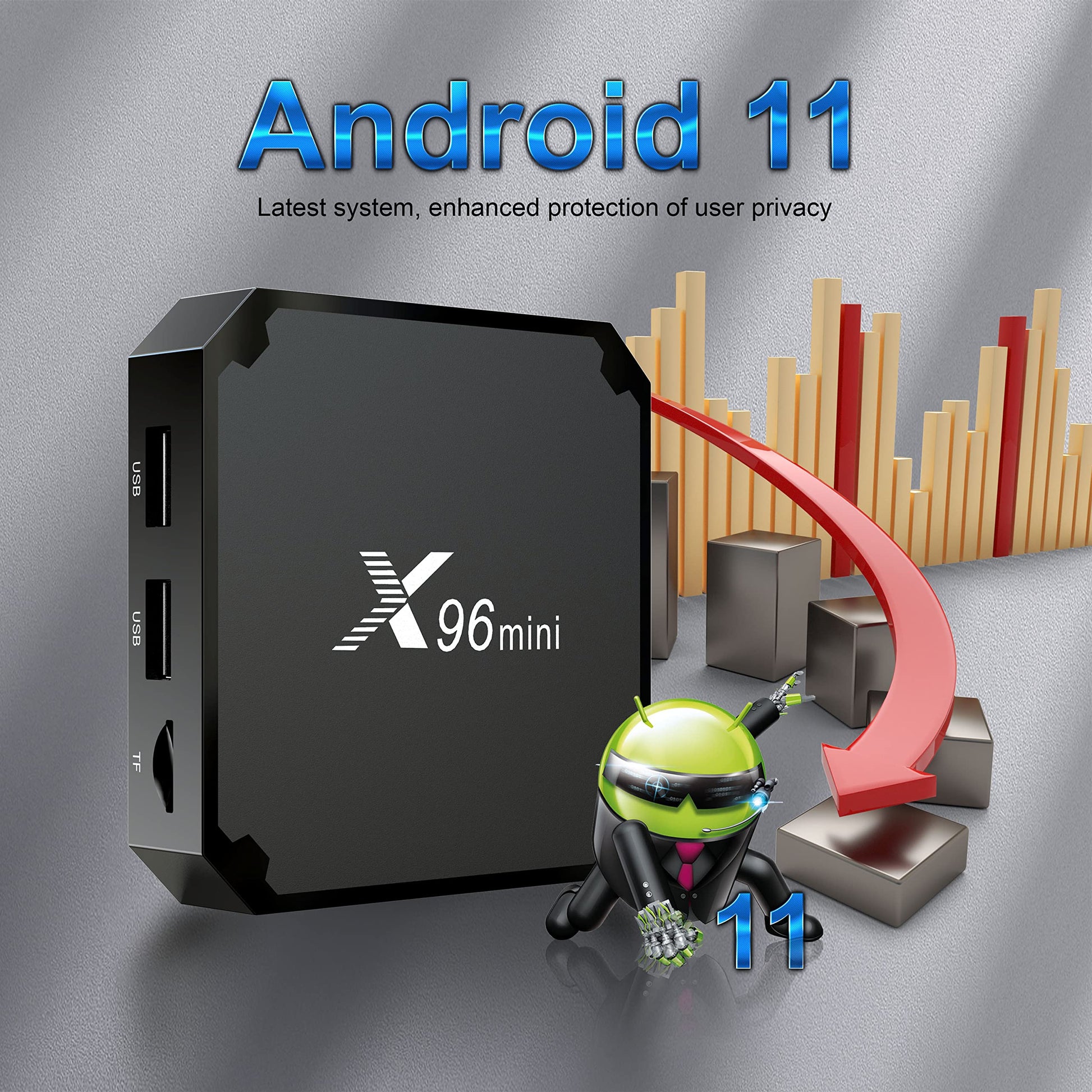 Caja de TV Android 11.0, X96 Mini Amlogic S905W2 Quad Core RAM 2GB ROM 16GB WiFi dual 2.4G/5.8G 4K HDR+ Smart Android 11.0 Media Player TV Box