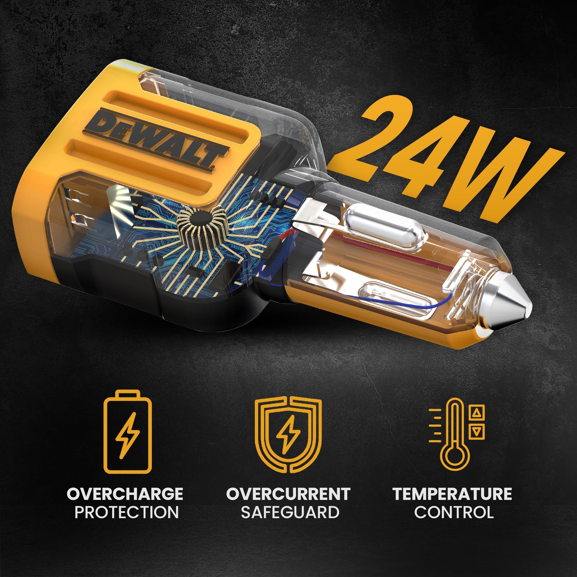 Dewalt Cargador de Coche USB de 2 Puertos - Carga rápida de 24W USB-A de Doble Puerto para iPhone 14 13 12 11 Pro MAX X XR XS 8 Plus 6s iPad - Compatible con Samsung Galaxy S22 S21 S10 Plus S7 GPS