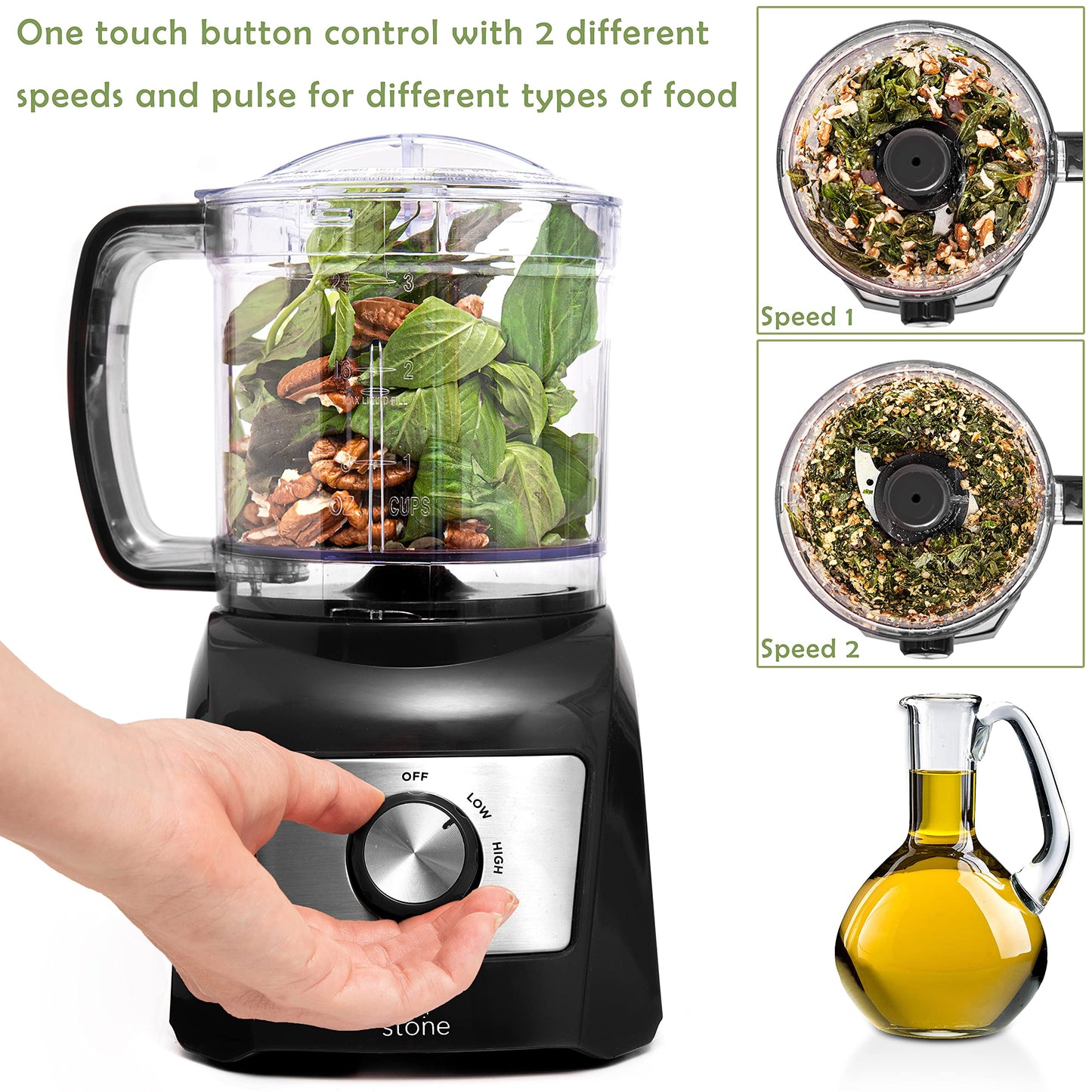 Mini Procesador de Alimentos Moss & Stone Plateado con Picador de Verduras de 300 Vatios y 2 Velocidades