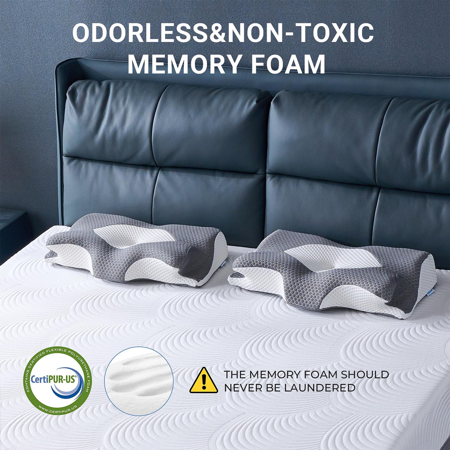 Almohada Cervical Elviros Blanca Espuma Viscoelástica Contorno Ergonómica Ortopédica para Dormir de Lado, Frente y Espalda
