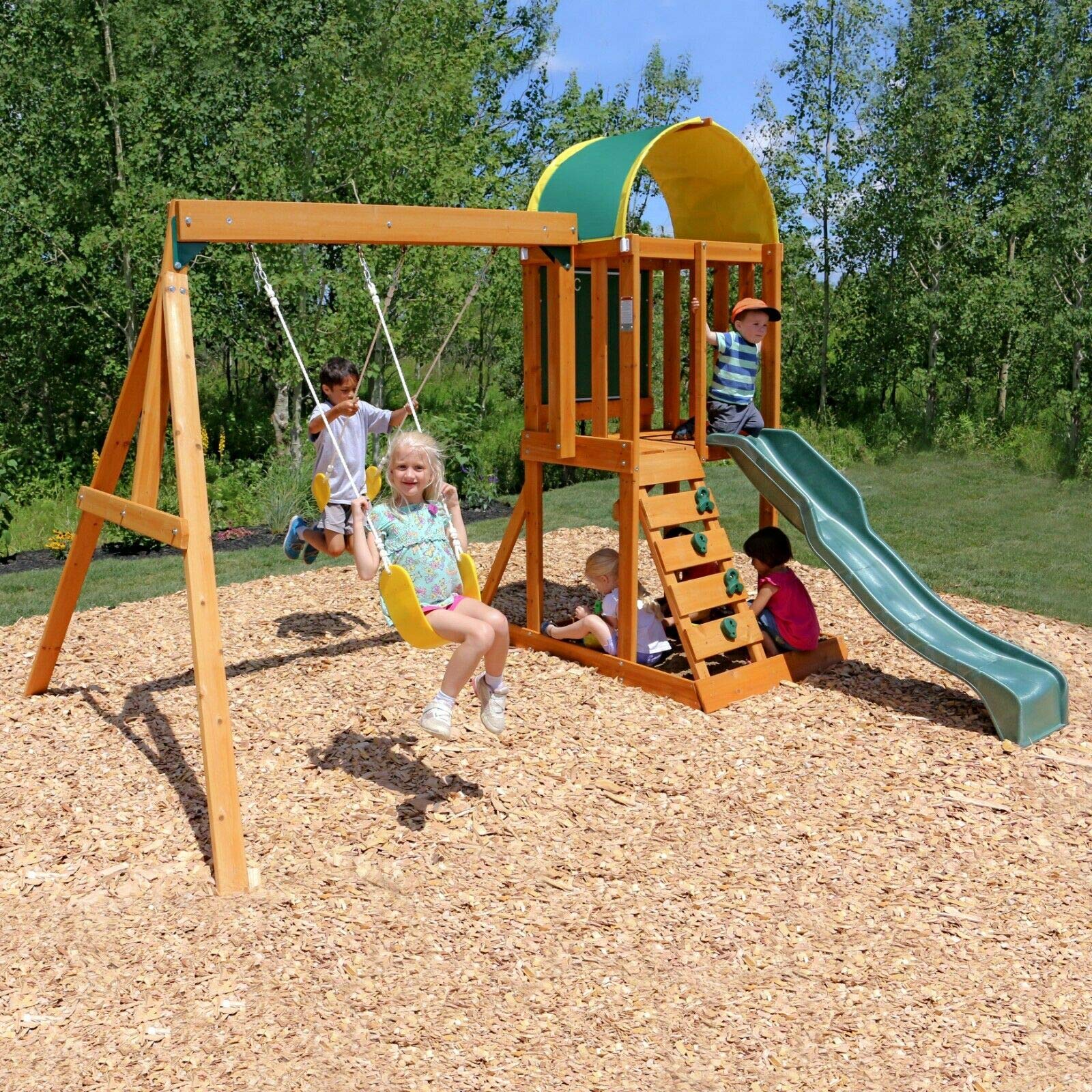 Unknown - Juego de columpio de madera para el techo, patio de juegos para niños, para jugar al aire libre, patio y caja de arena