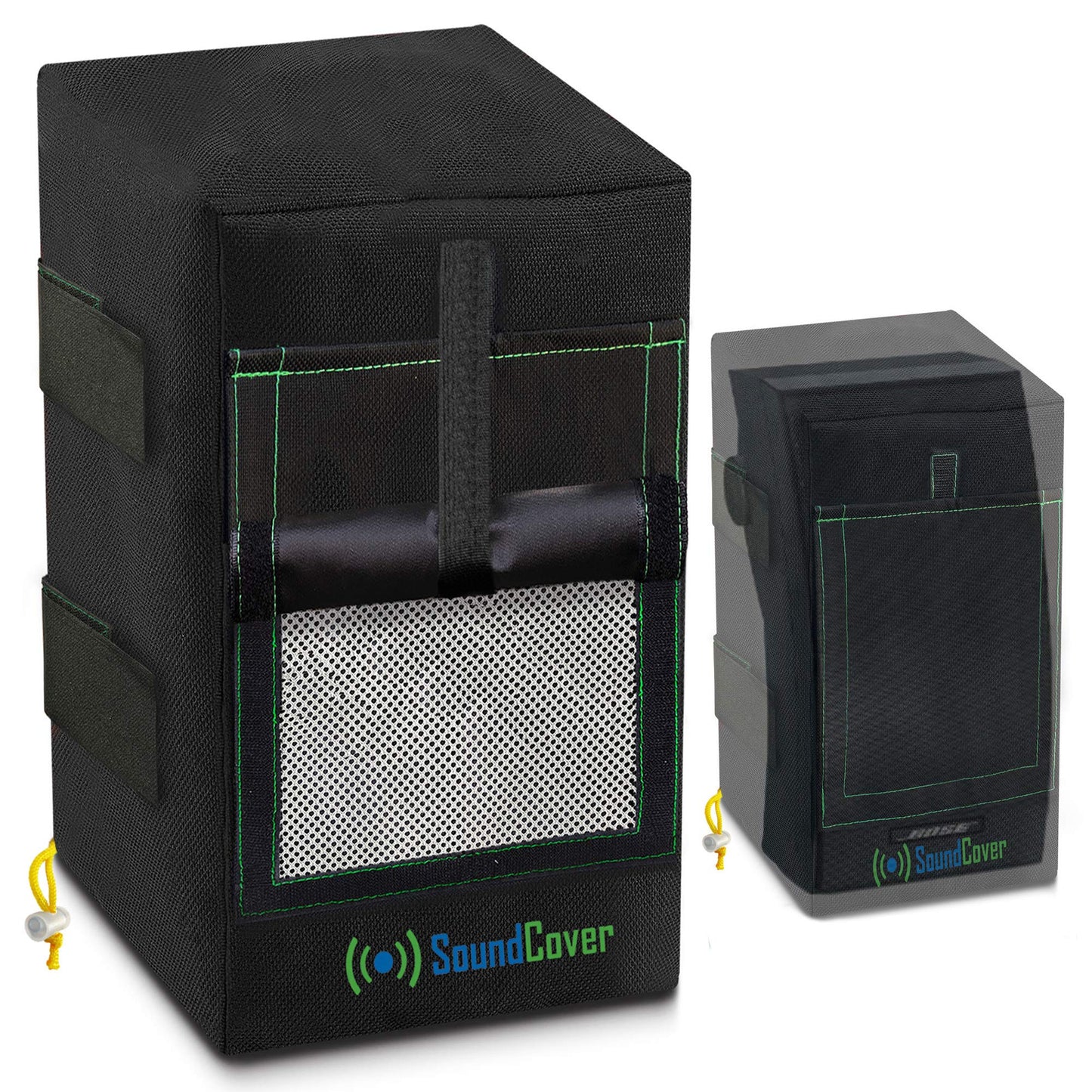 Dos cubiertas de altavoces negras impermeables 600D para altavoces montados en soporte C – Compatible con Yamaha NS-AW294, Polk Atrium 6, Bose 251 (dimensiones máximas: 13.5 pulgadas de alto x 7.9