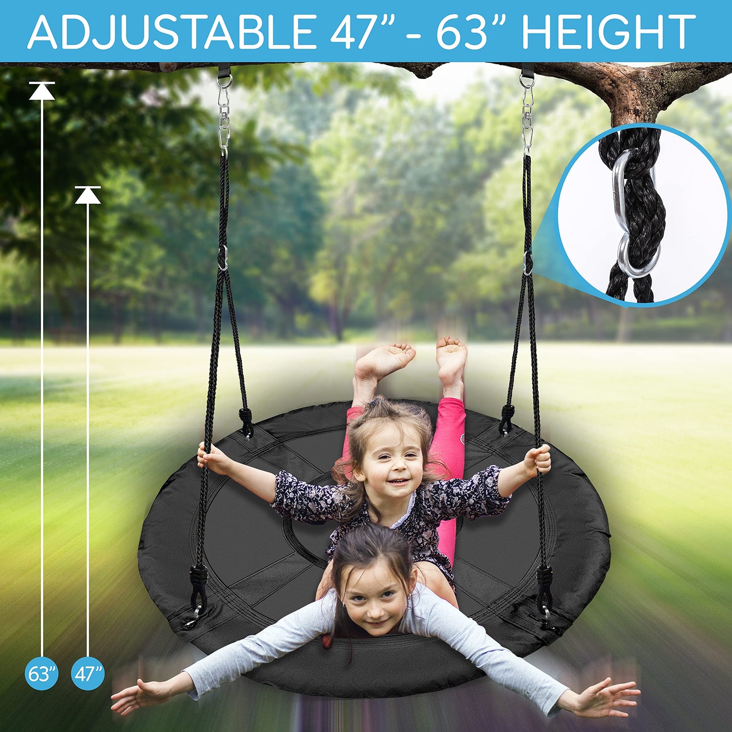 Columpio de Platillo SereneLife Negro con Kit Giratorio para niños
