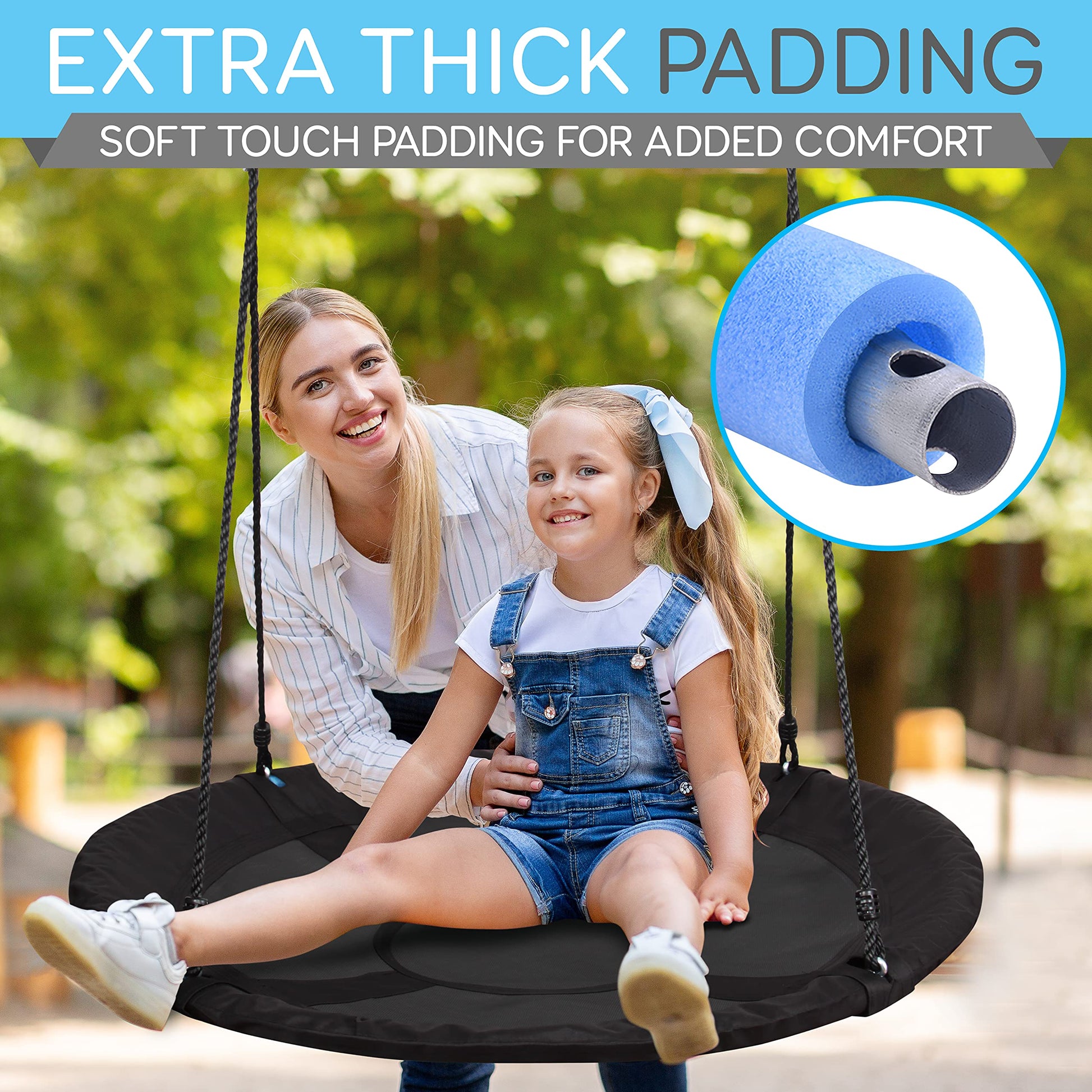Columpio de Platillo SereneLife Negro con Kit Giratorio para niños