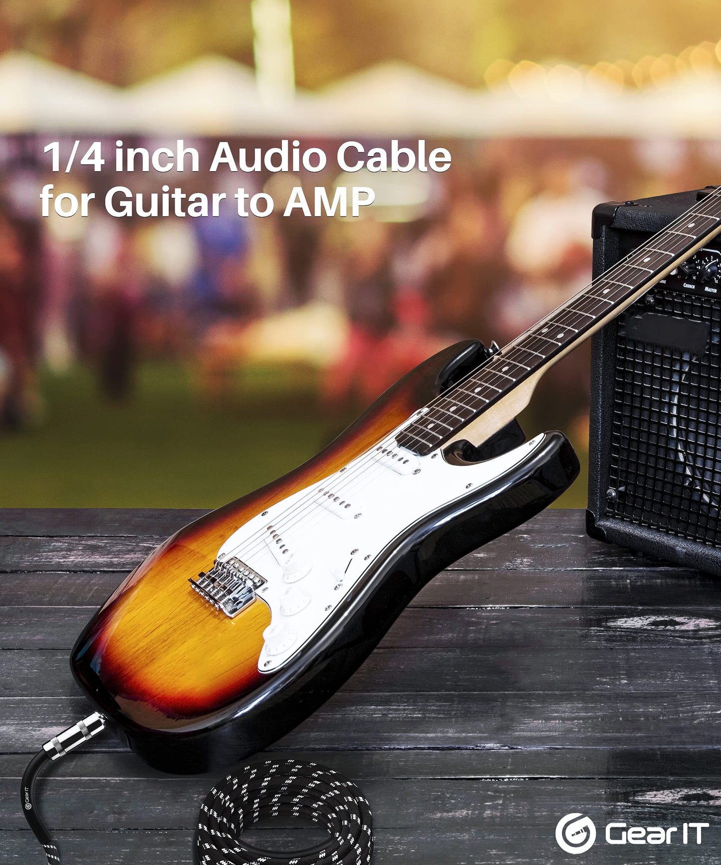 GEARit - Cable de audio para instrumento (25 pies) de 1/4 pulgadas a 1/4 pulgadas recto macho a macho para cable AMP, bajo y guitarra eléctrica, color negro y blanco