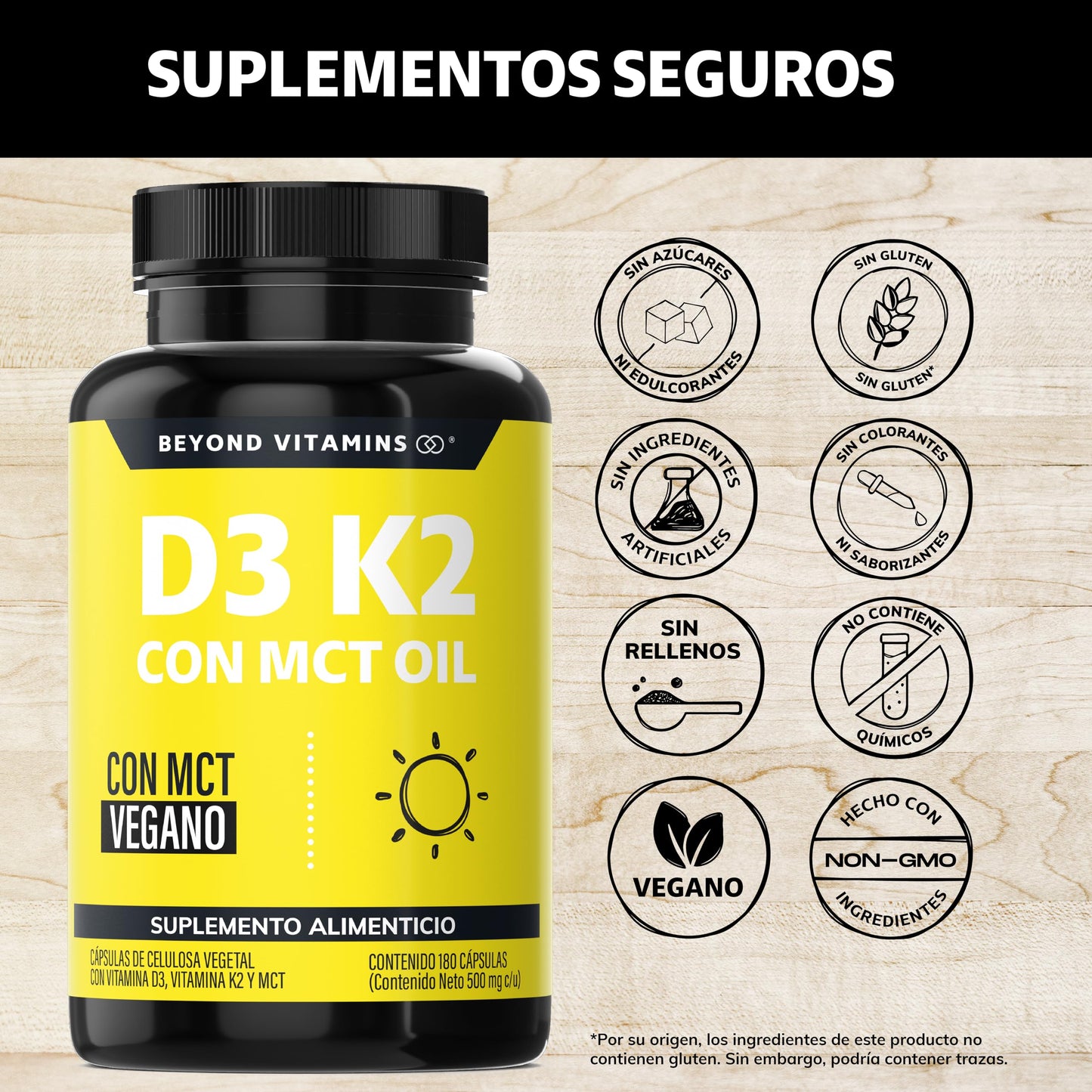 Suplemento Alimenticio Vegano Beyond Vitamins Sin Azúcar con Vitamina D3, K2 y MCT Oil