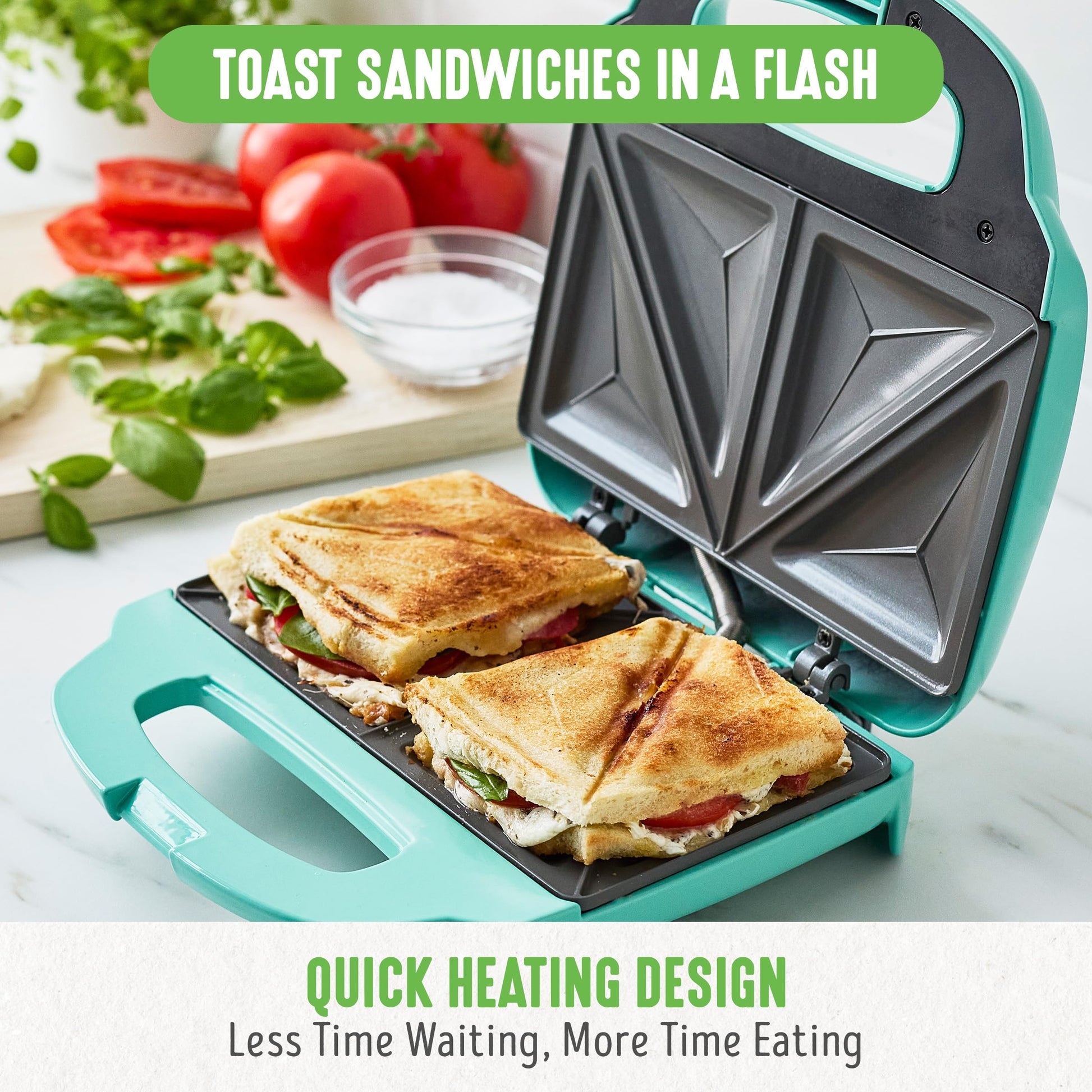 GreenLife Pro - Parrilla eléctrica Panini Press y sandwichera, placas antiadherentes de cerámica saludables, luz indicadora fácil, sin PFAS, turquesa